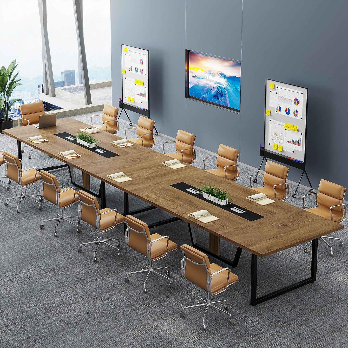 Tribesigns 8FT Conference Table, 94.49 L x 47.24 W x 29.53 H Inches Large Meeting Podcast Table for 10 People, Business Style Wooden Training Table with Strong Metal Frame for Office Conference