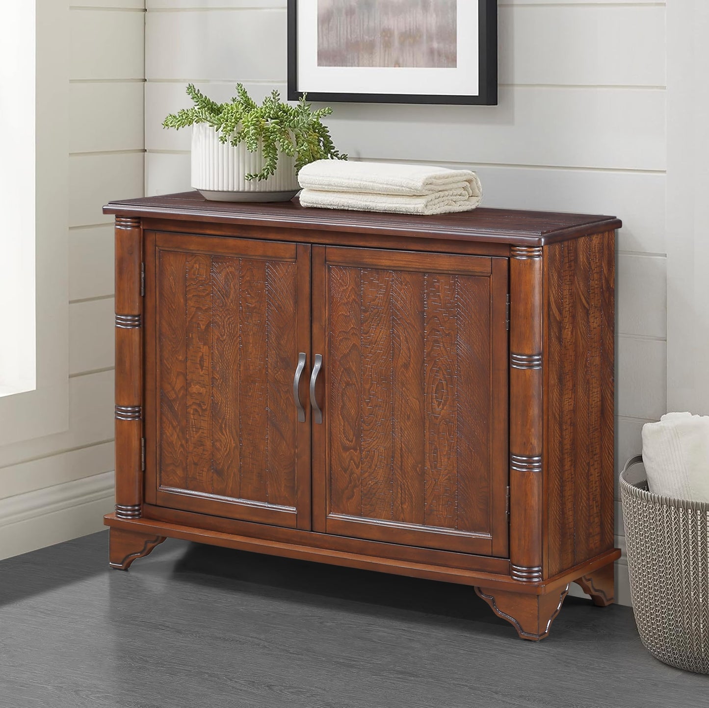 LKTART 65" Mid Century Sideboard Buffet Cabinet with Solid Wood Legs,Accent Storage Cabinet Credenza with 4 Doors for Living Room,Entryway,Kitchen(Walnut)