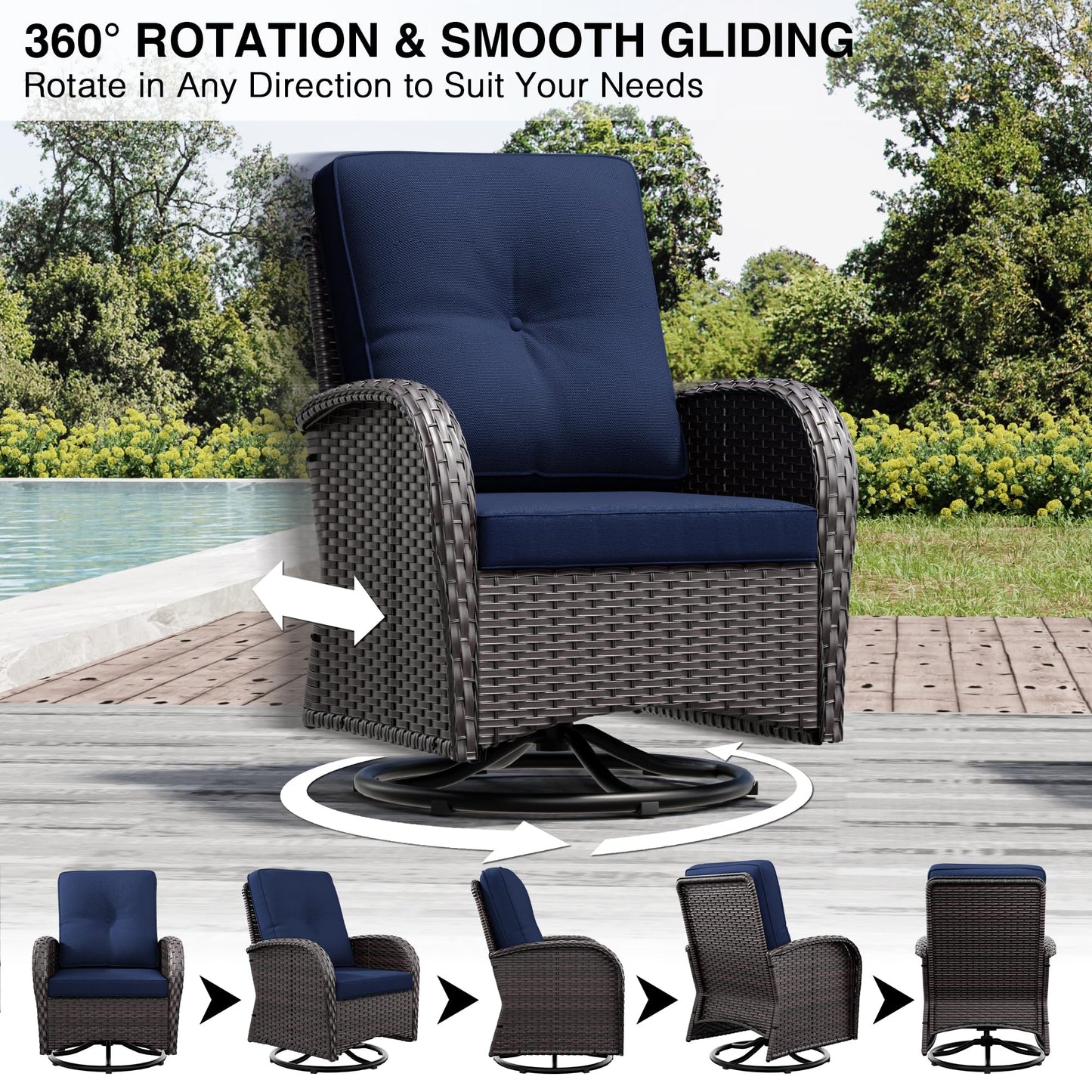 Joyside Wicker Patio Chairs Set of 2, Rattan Outdoor Furniture with Thickened Cushions, High Back, Deep Seating, Wide Armrest, Outdoor Chairs for Porch, Deck