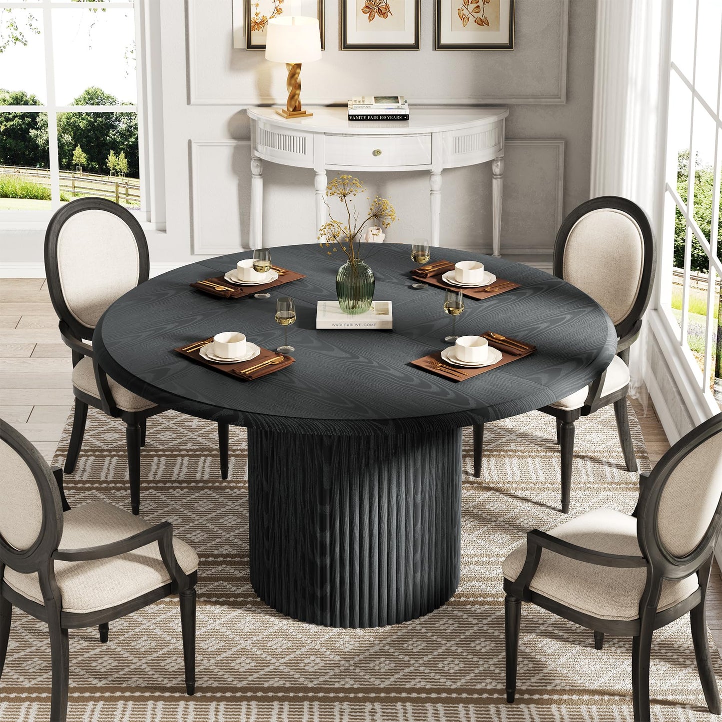 Tribesigns 47" Round Dining Table for 4, Farmhouse Kitchen Table with Metal Base, Modern Small Dinner Table for Dining Room,Kitchen (Chairs Not Included)