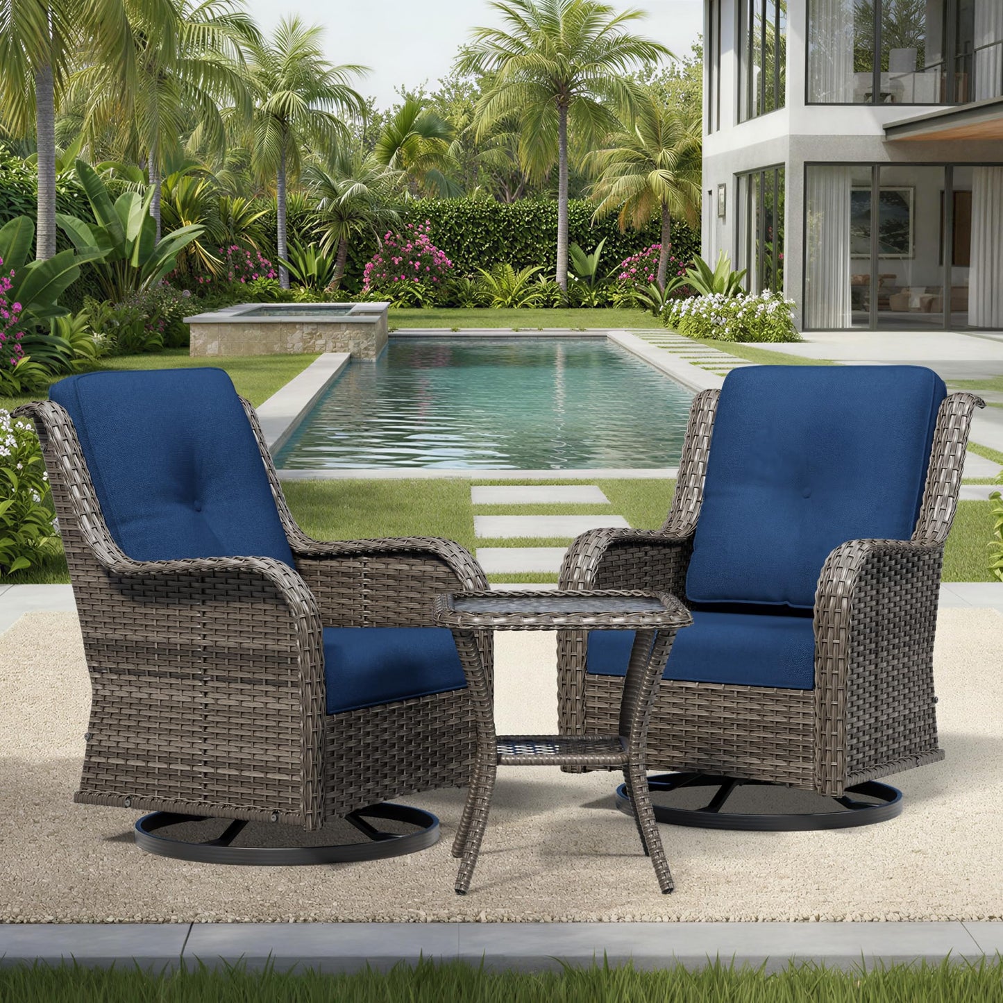 Joyside Patio Chairs Set of 2, Wicker Patio Furniture with High Back, Deep Seating, Wide Armrest, Thickened Cushions, Outdoor Rattan Furniture for Deck, Porch Use