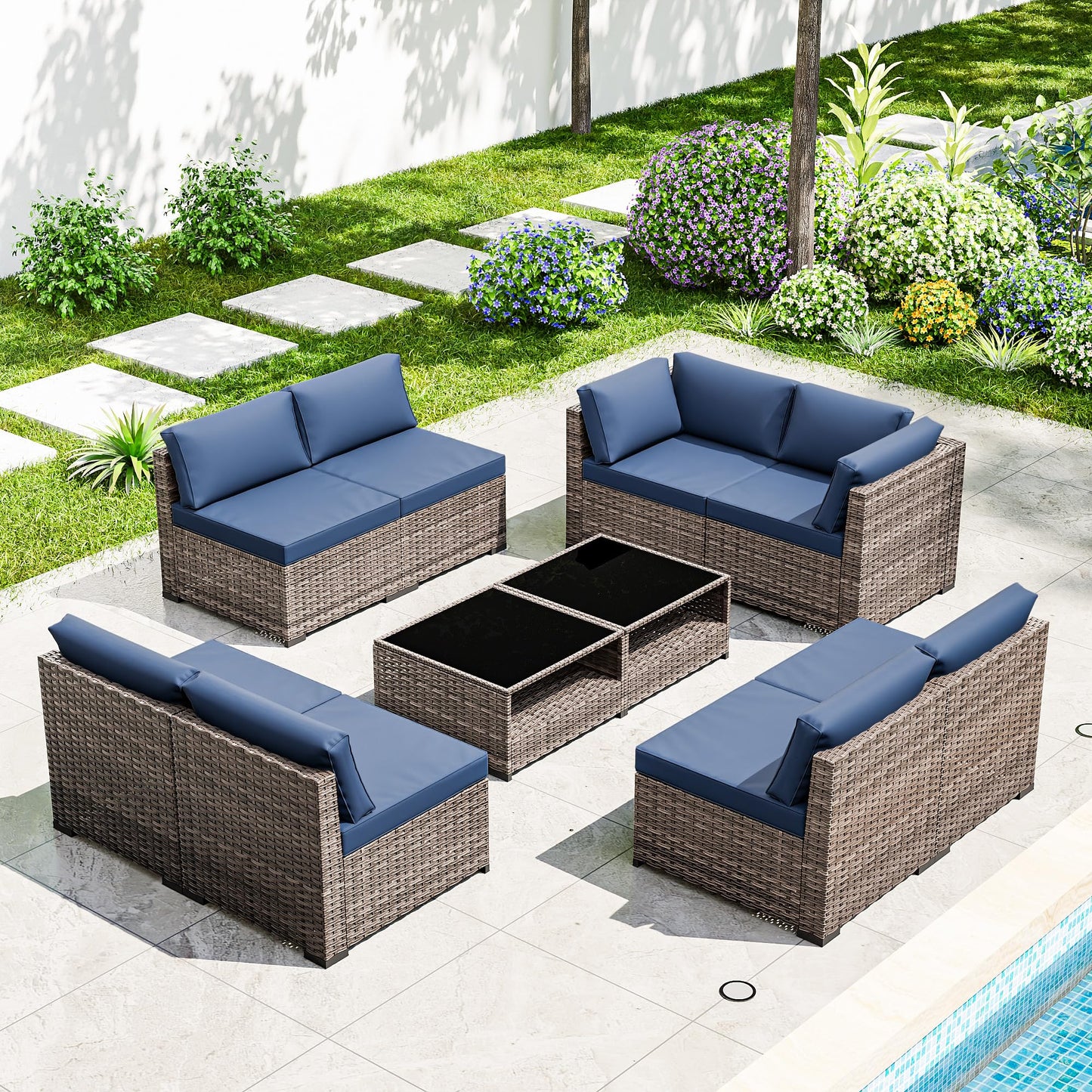 Joyside 5-Piece Patio Furniture Set, Rattan Outdoor Sectional Wicker Patio Conversation Set with Cushions and Coffee Table