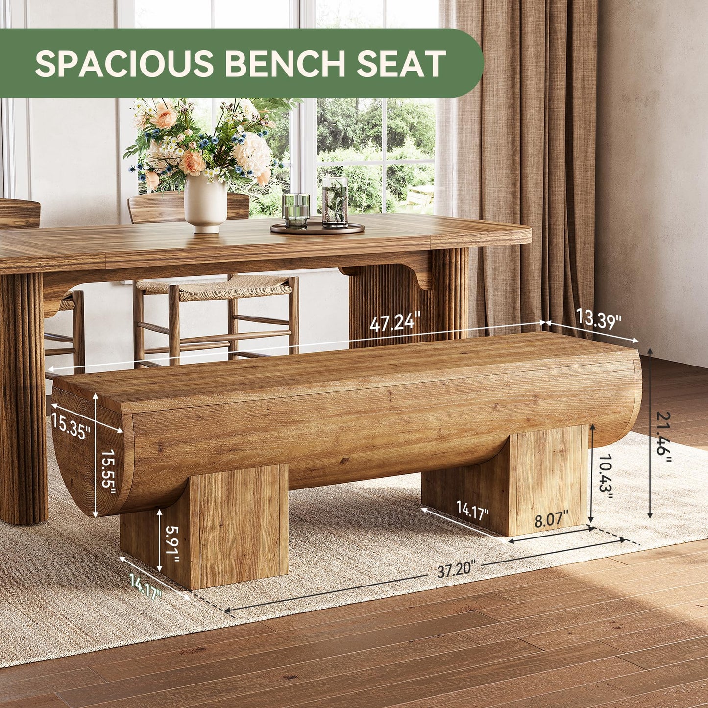Solid Wood Dining Bench, 47" Farmhouse Indoor Entryway Shoe Bench, Kitchen Bench for Dining Room, Living Room, Hallway (1, Brown)