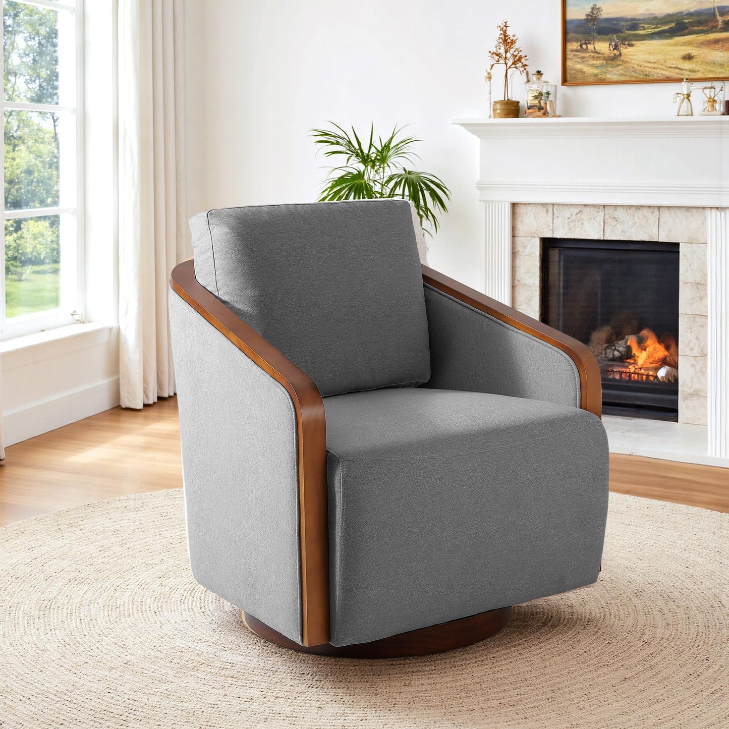 360° Swivel Barrel Chairs Set of 2, Upholstered Swivel Round Barrel Chair, Comfy Chenille Fabric Single Club Armchair Accent Chair for Living Room, Reading Room, Bedroom, Beige Brown