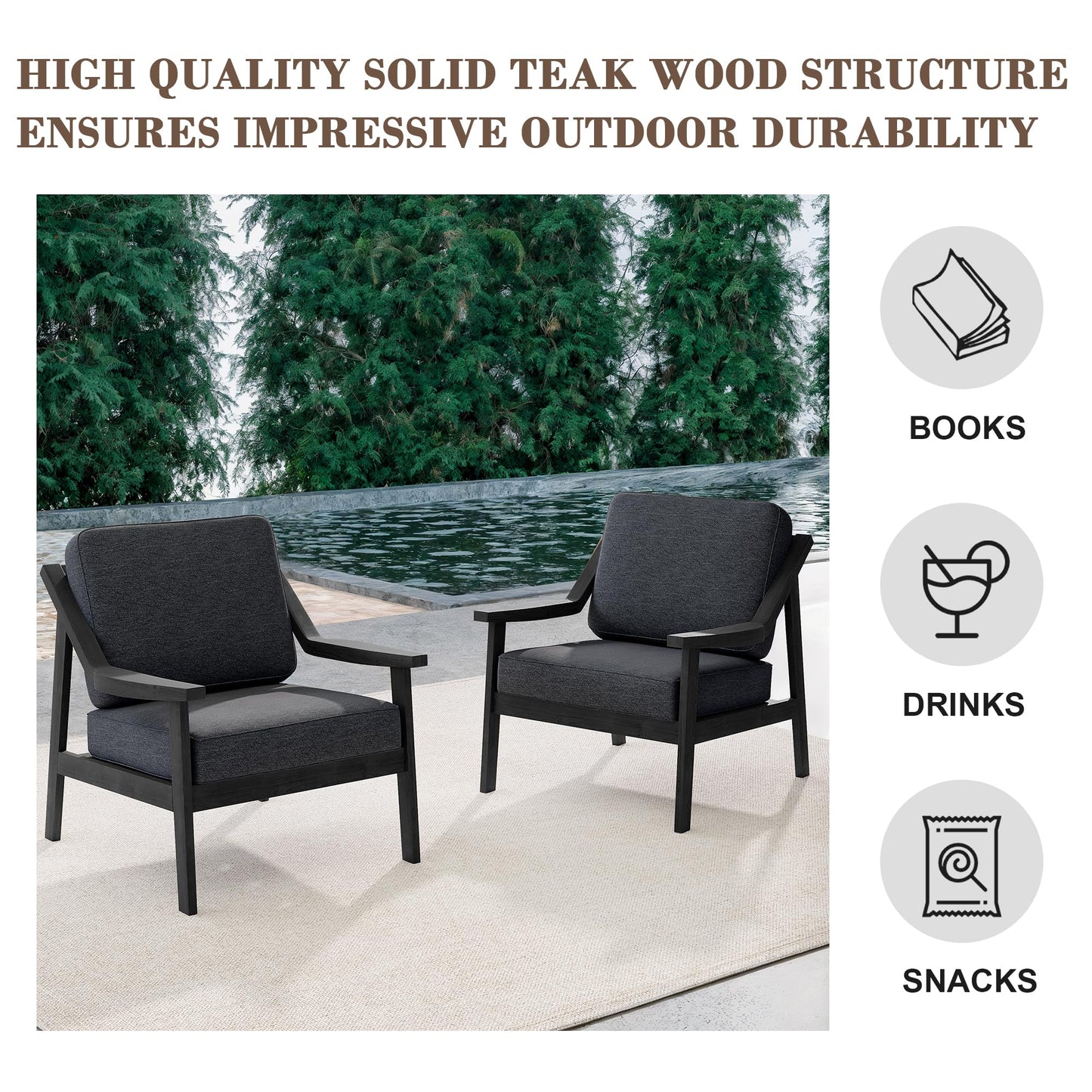 Outdoor Patio Furniture Set, 2 Piece Outdoor Patio Sofa Armchairs with Washable Thick Cushions, All-Weather Solid Wood Patio Bistro Set for Porch, Balcony, Natural Frame & Beige Cushion