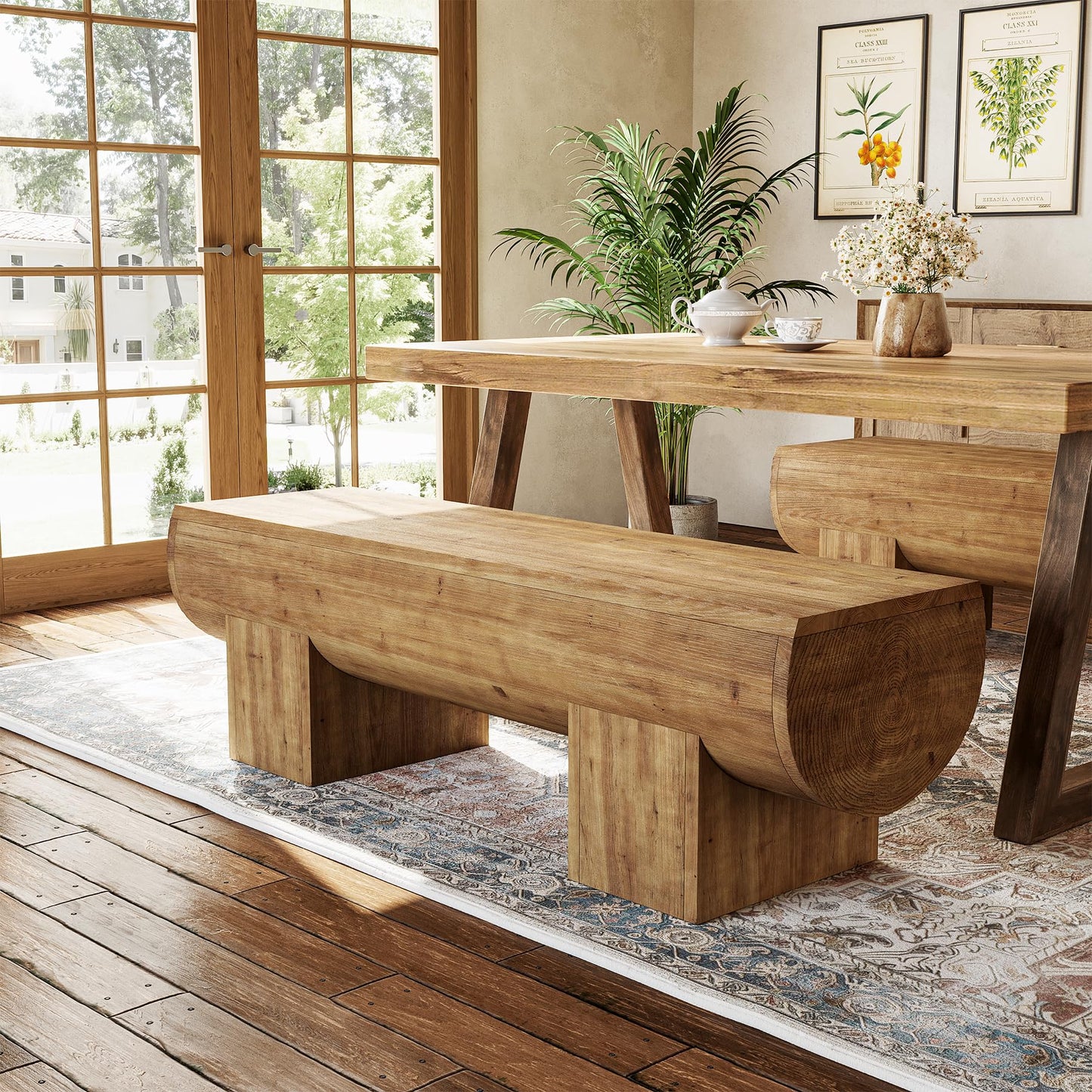 Solid Wood Dining Bench, 47" Farmhouse Indoor Entryway Shoe Bench, Kitchen Bench for Dining Room, Living Room, Hallway (1, Brown)