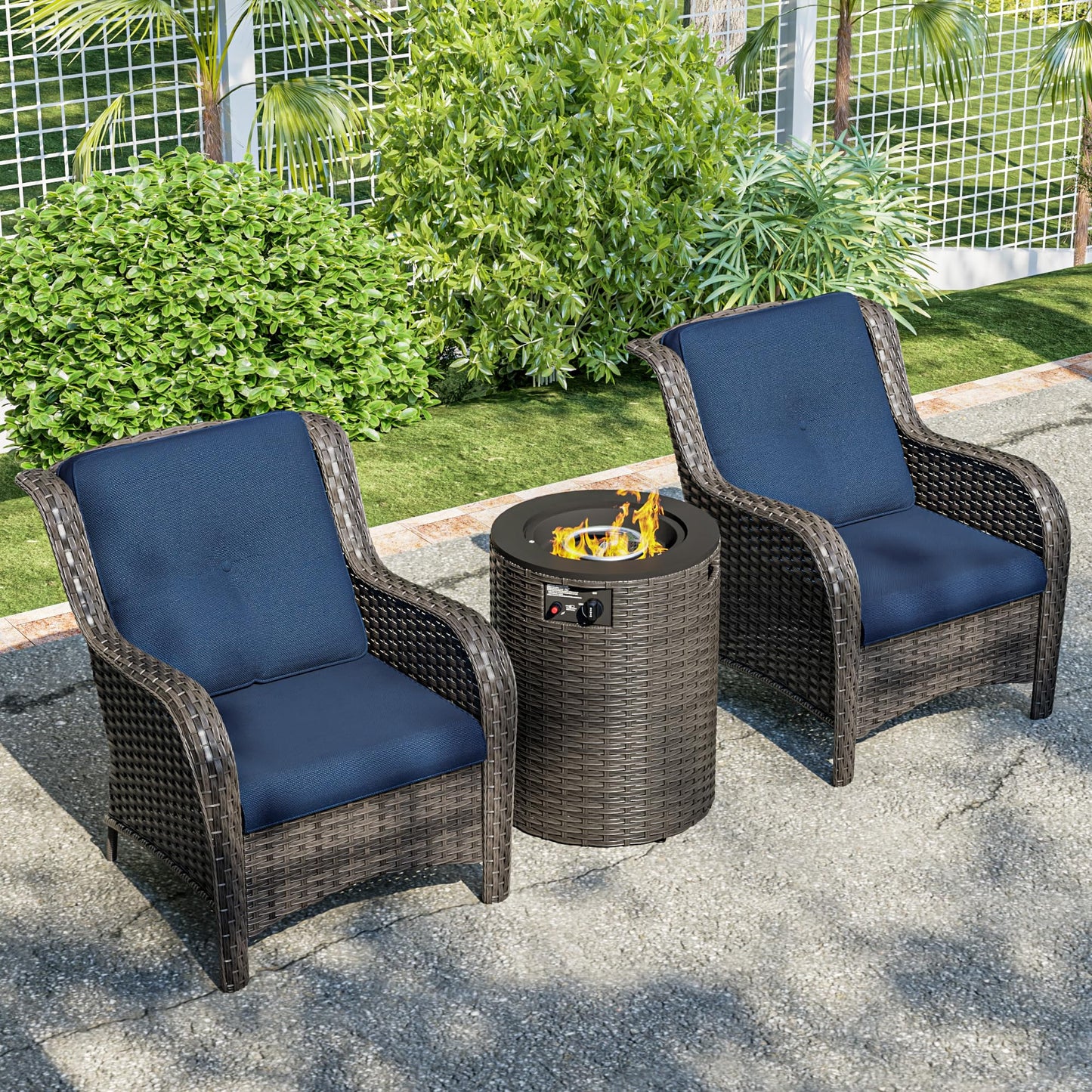 Joyside Patio Furniture Set with Fire Pit Table, 3 Piece Outdoor Wicker Conversation Sets with High Back, Thickened Cushions, Rattan Sectional for Porch, Lawn Use (Red)