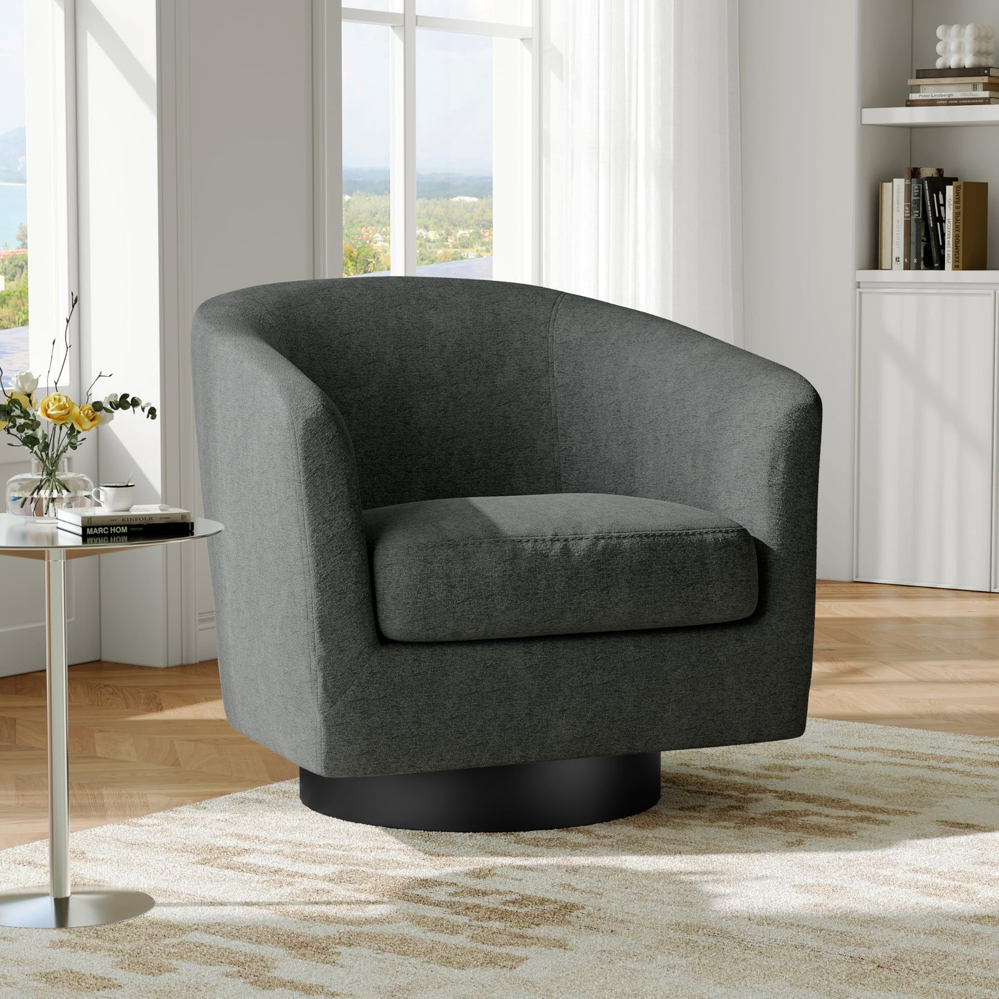 Swivel Barrel Accent Chairs Set of 2, Modern 360° Swivel Round Barrel Chair with Curve Back, Upholstered Velvet Fabric Armchair Single Sofa Club Chair for Living Room, Bedroom, Coffee