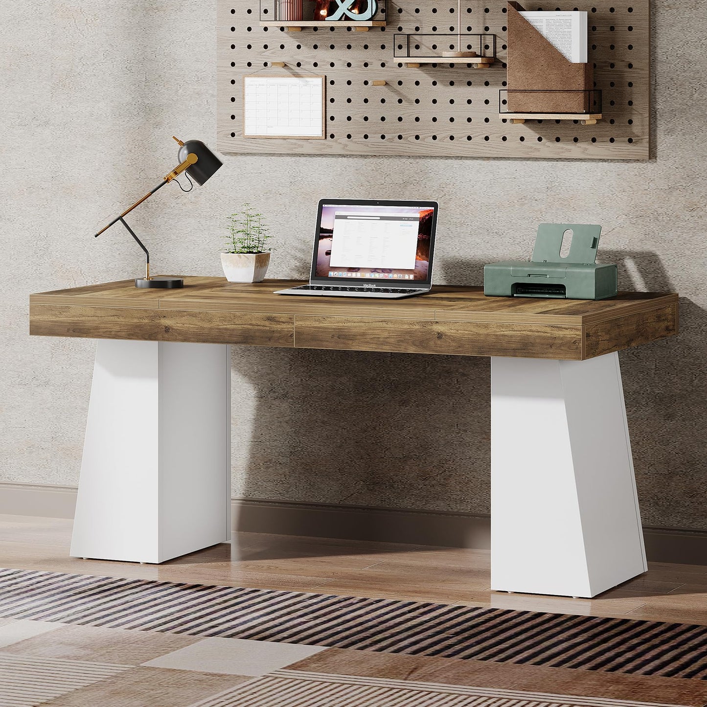 Tribesigns 55 Inches Executive Desk, Mid-Century Modern Home Office Desk, Wood MDF Computer Table Business Workstation Small Conference Table, Light Brown