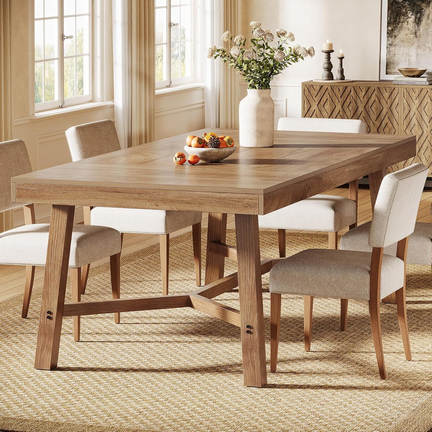 Tribesigns 70.9-Inch Dining Table for 6-8, Large Farmhouse Kitchen Table with Reinforced Metal Legs for Kitchen & Dining & Living Room, Natural