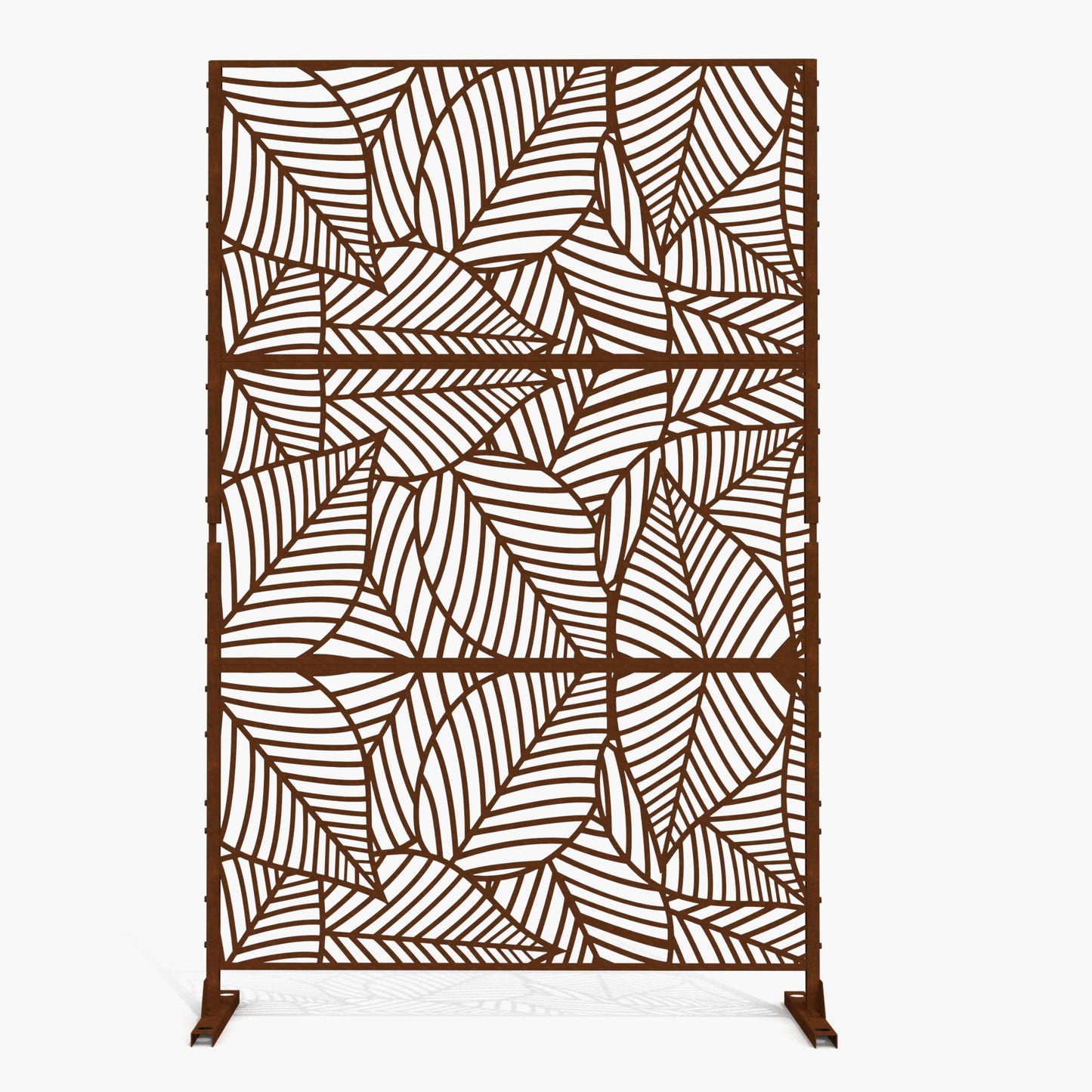 Outdoor Metal Privacy Screen with Stand, 72" H x 47" W Freestanding Outdoor Patio Divider, Decorative Patio Privacy Fence Panel for Garden Backyard Balcony Porch (Brown-Crossbanding)