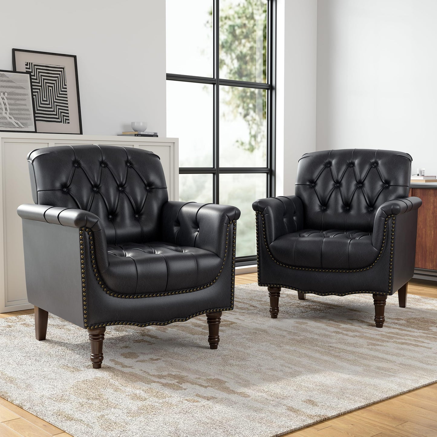 Faux Leather Club Chair, Retro Upholstered Armchair Accent Chair with Solid Wood Legs & Nailhead Trim for Living Room, Bedroom, Reading Room, Camel