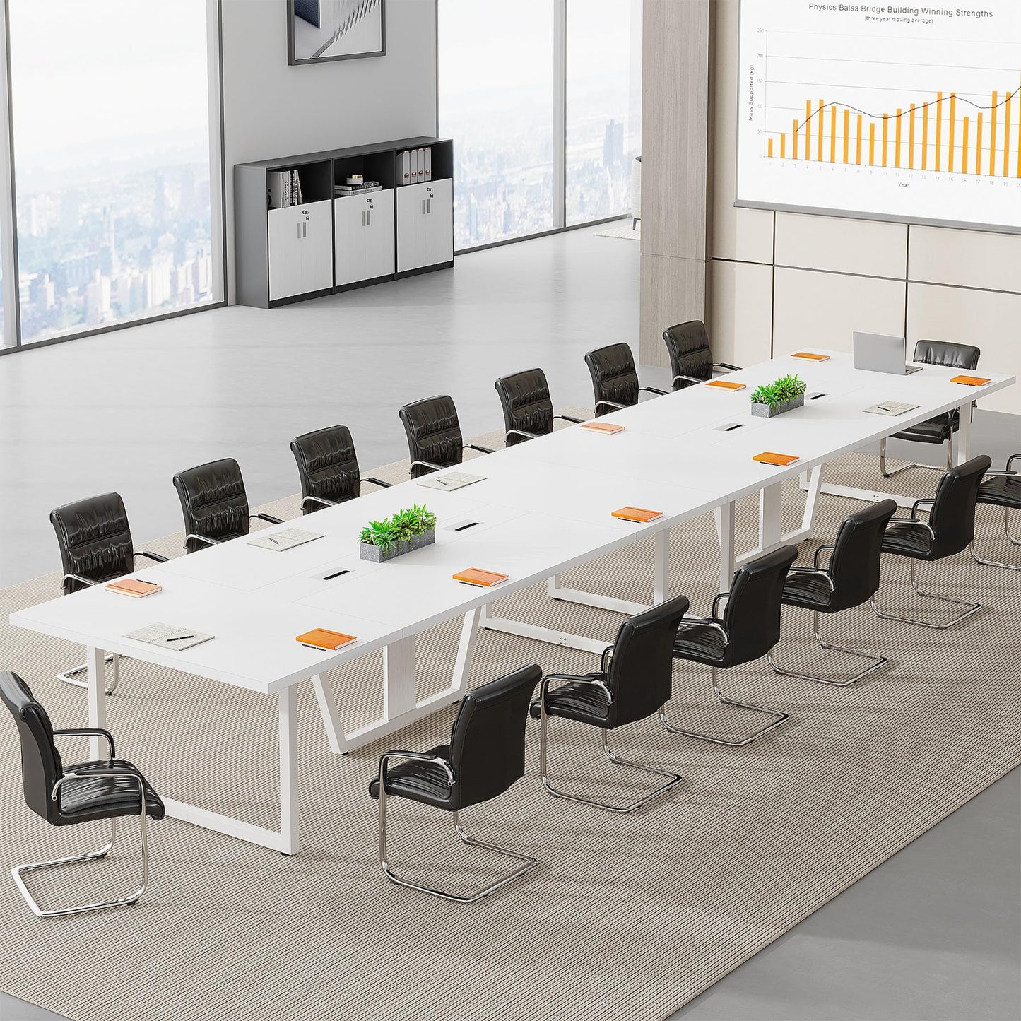 Tribesigns 8FT Conference Table, 94.49 L x 47.24 W x 29.53 H Inches Large Meeting Podcast Table for 10 People, Business Style Wooden Training Table with Strong Metal Frame for Office Conference