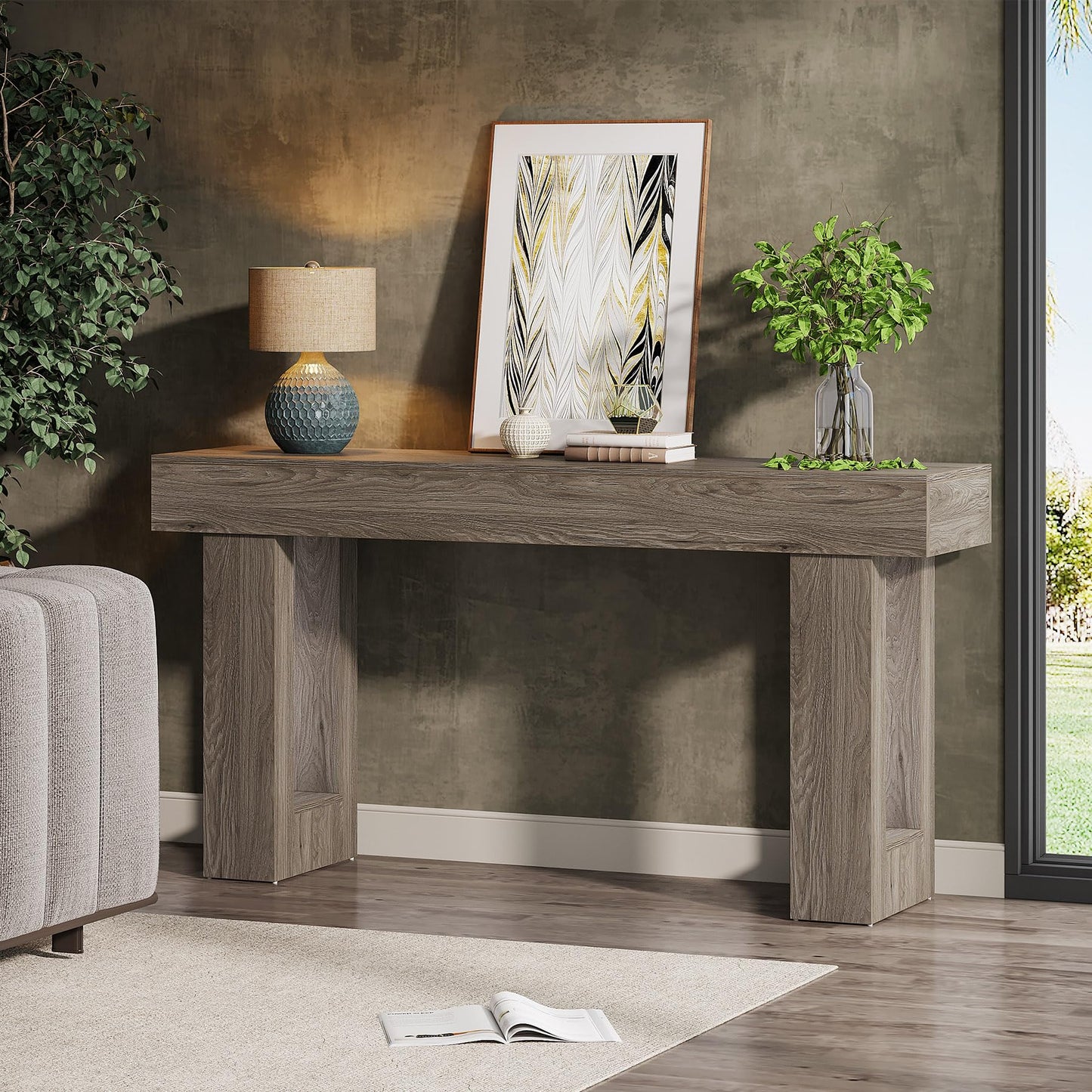 Tribesigns 63-Inch Long Console Table, Wooden Rectangular Sofa Table Behind The Couch, Farmhouse Entryway Table for Entrance, Hallway, Living Room (Natural)