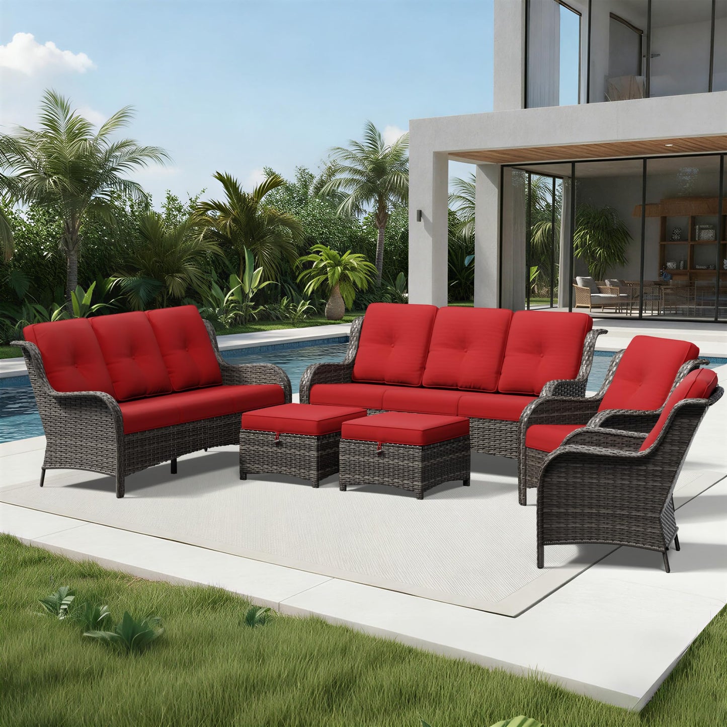 Joyside Patio Chairs Set of 2, Wicker Patio Furniture with High Back, Deep Seating, Wide Armrest, Thickened Cushions, Outdoor Rattan Furniture for Deck, Porch Use