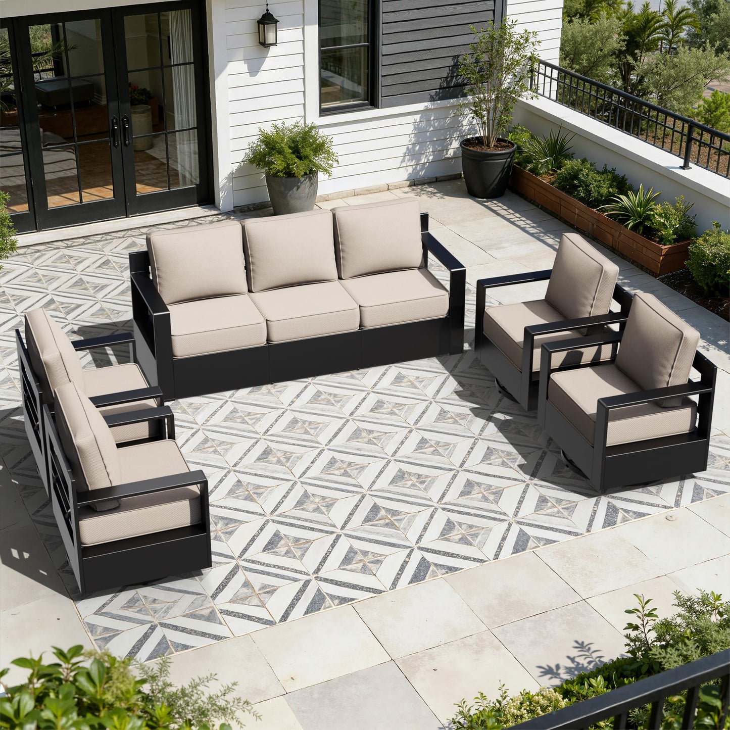 Aluminum Patio Swivel Chair - Outdoor Swivel Rocking Chair with 6" Thick Removable Cushions, All-Weather Metal Frame, Deep Setting for Garden, Poolside and Porch