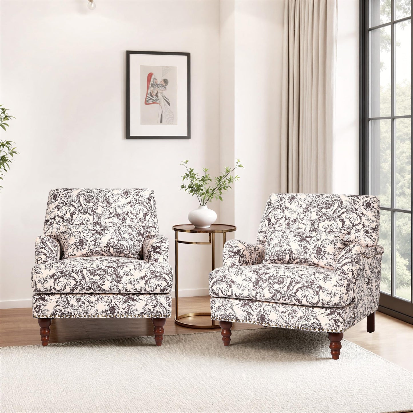 Accent Chair for Living Room, Upholstered Armchair with Nailhead Trim & Solid Wood Legs, Mid Century Modern Club Chair for Bedroom/Reading Room, Rococo Green