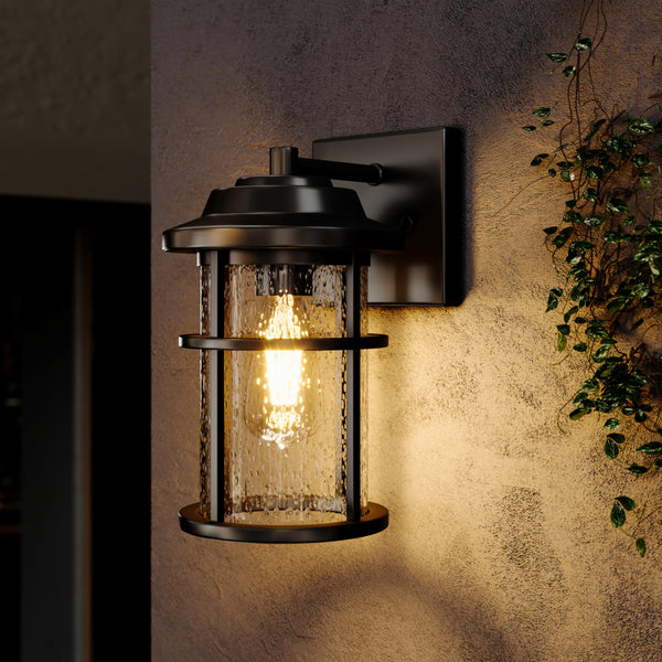 Dusk to Dawn Outdoor Porch Lights Wall Mount, Waterproof Exterior Light Fixtures,Black Modern Outdoor Light Fixtures Sconces with E26 Sockets & Glass Shades, Wall Lighting for Porch, Patio, Garage