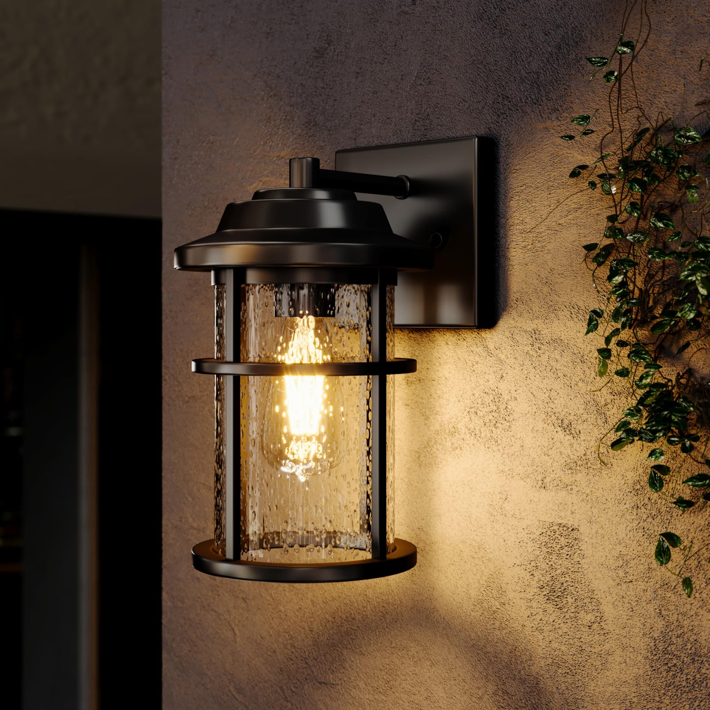 Dusk to Dawn Outdoor Porch Lights Wall Mount, Waterproof Exterior Light Fixtures,Black Modern Outdoor Light Fixtures Sconces with E26 Sockets & Glass Shades, Wall Lighting for Porch, Patio, Garage