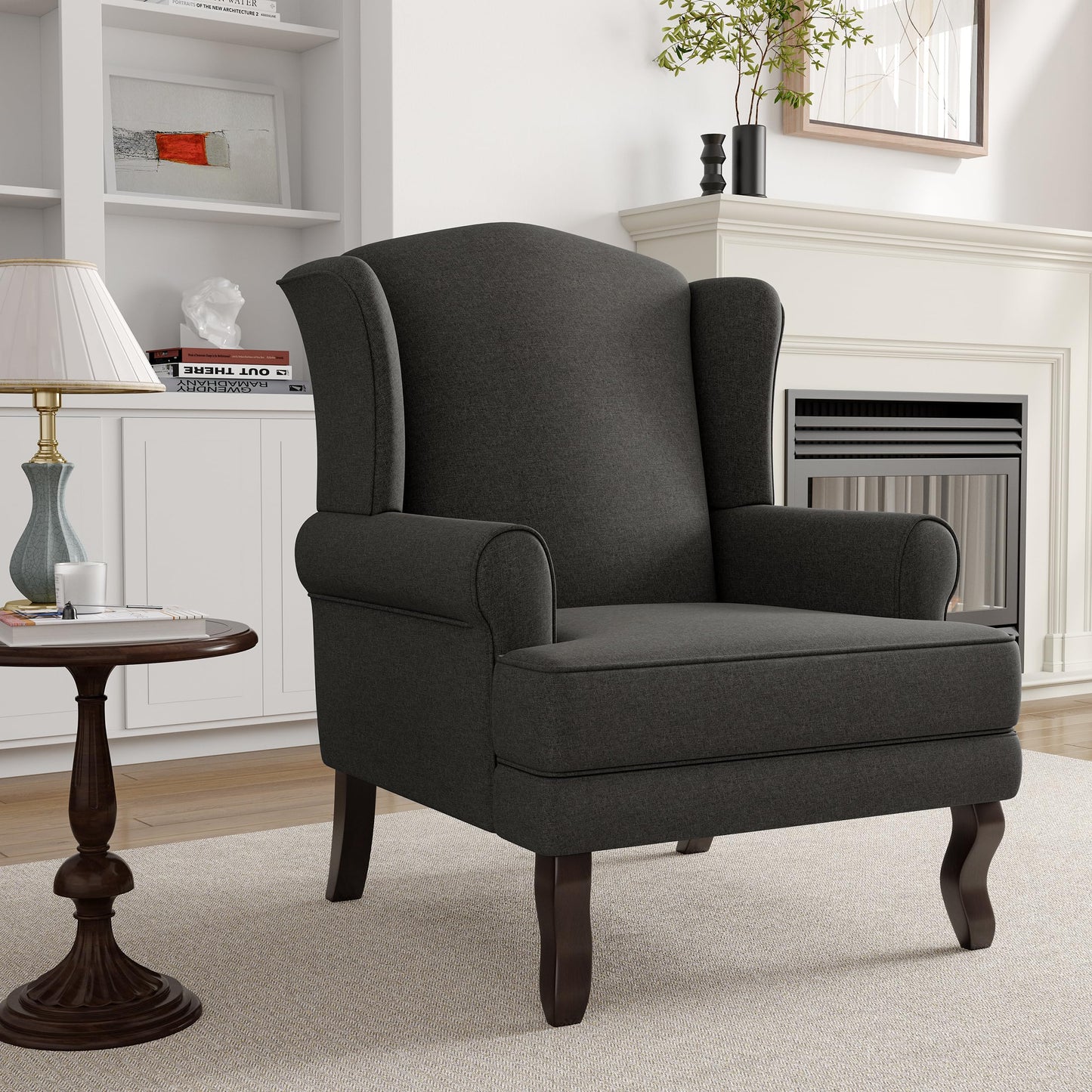 High Back Accent Chair, Comfy Upholstered Fabric Armchair for Living Room, Mid Century Modern Club Accent Chair with Curved Armrests and Solid Legs, Single Sofa Reading Chair for Bedroom, Cranberry