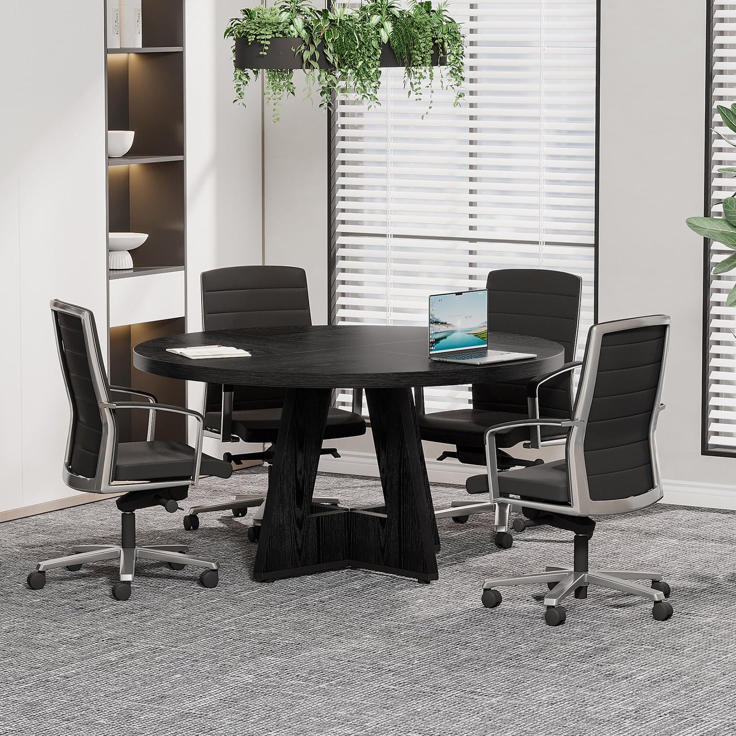 Tribesigns 47-Inch Round Conference Table for 4-6 People, Wooden Meeting Room Table with Thicken Tabletop and Wood Base (Grey)