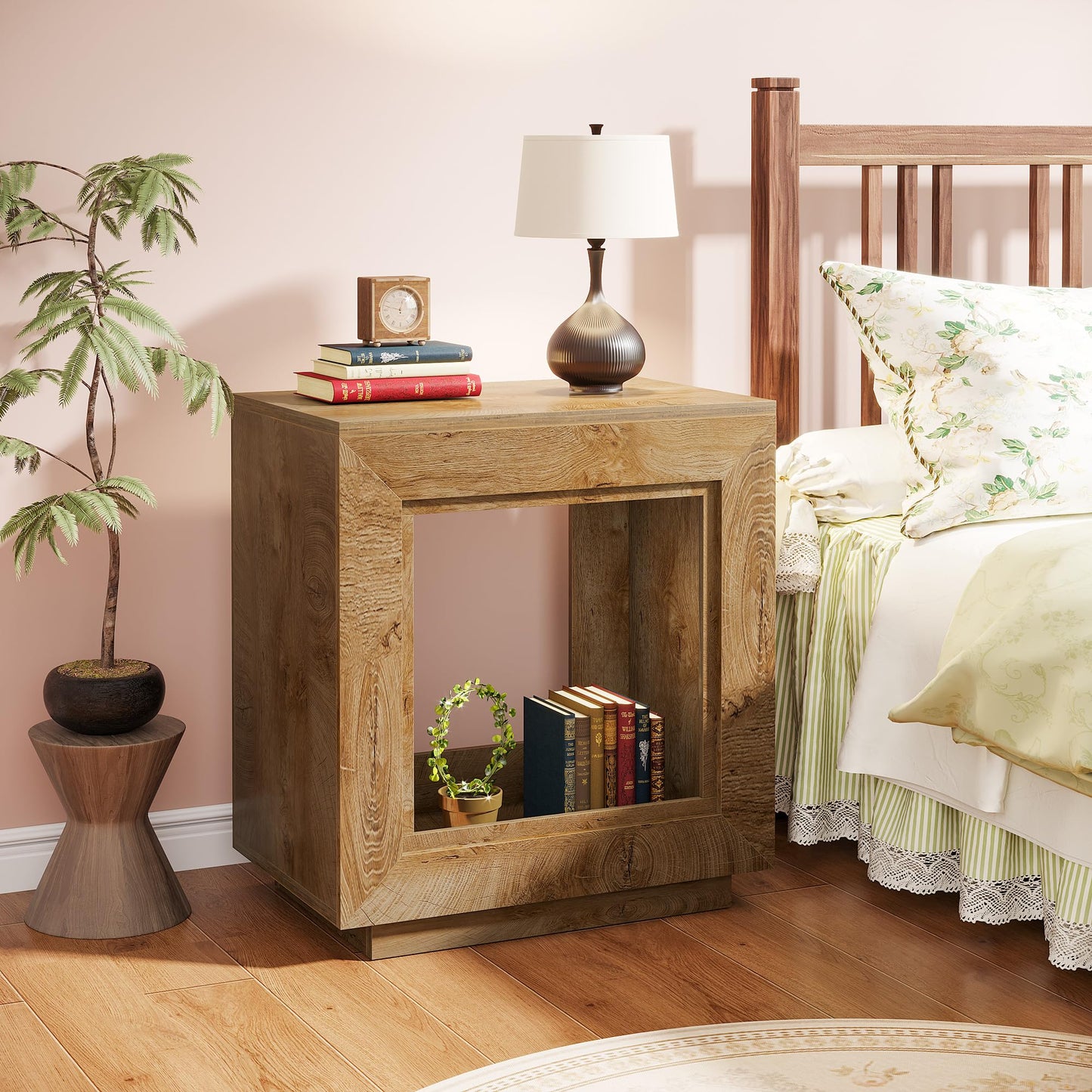Tribesigns Rustic Wood End Table, 2 Tiered Square Side Table with Storage Shelf, Industrial Sofa Side Table for Living Room, Entrance (Rustic Brown) (1)