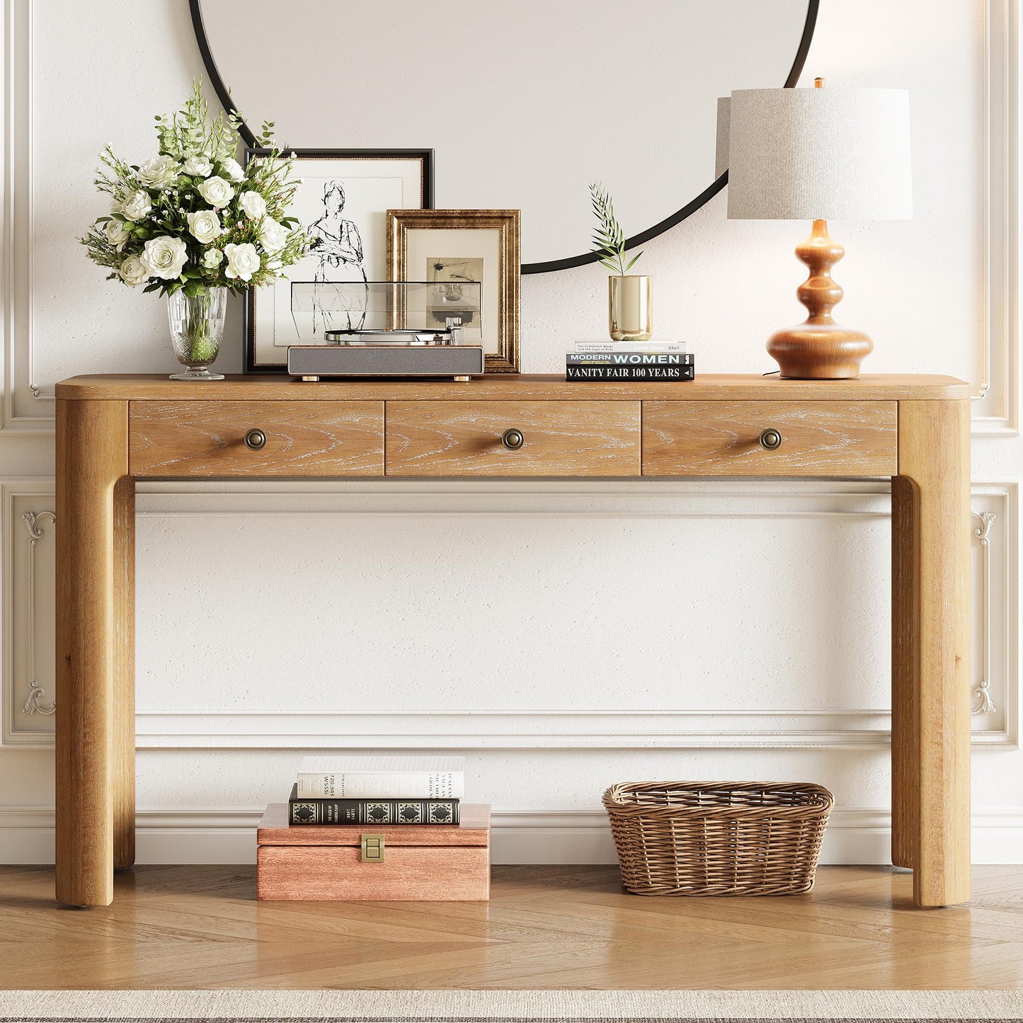 LKTART Solid Wood Console Table Sofa Tables with Drawers and Shelves Small Entryway Table for Living Room,Behind the Couch Table,Foyer(42" Espresso)