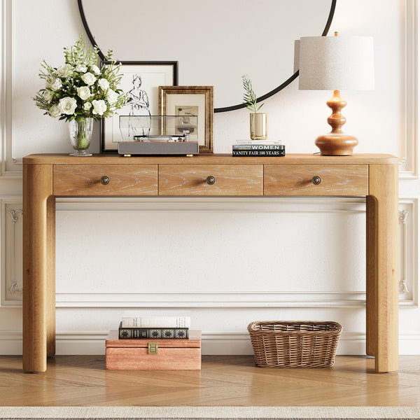 LKTART Solid Wood Console Table Sofa Tables with Drawers and Shelves Small Entryway Table for Living Room,Behind the Couch Table,Foyer(42" Espresso)
