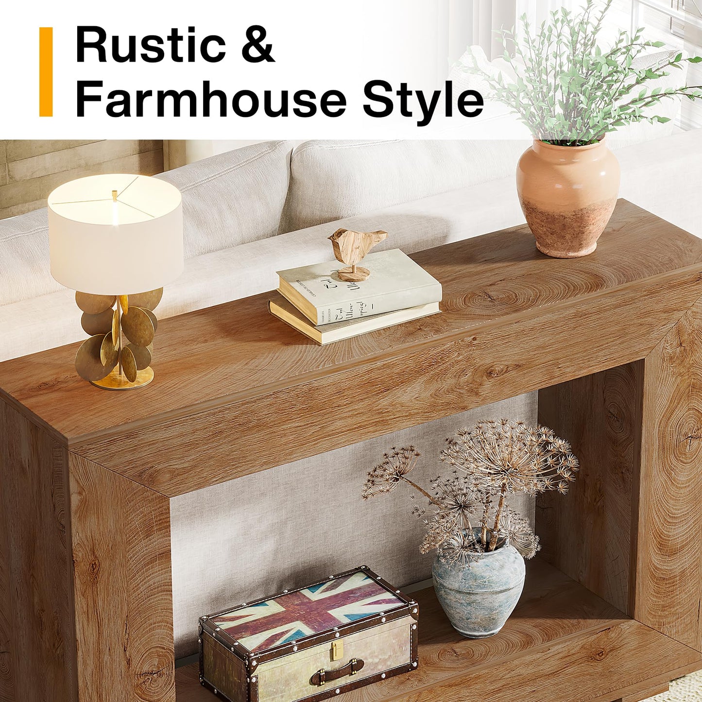 Tribesigns Farmhouse Console Table, 47 Inches Entryway Console Table with Storage, Industrial Hallway Accent Table for Living Room, Entrance
