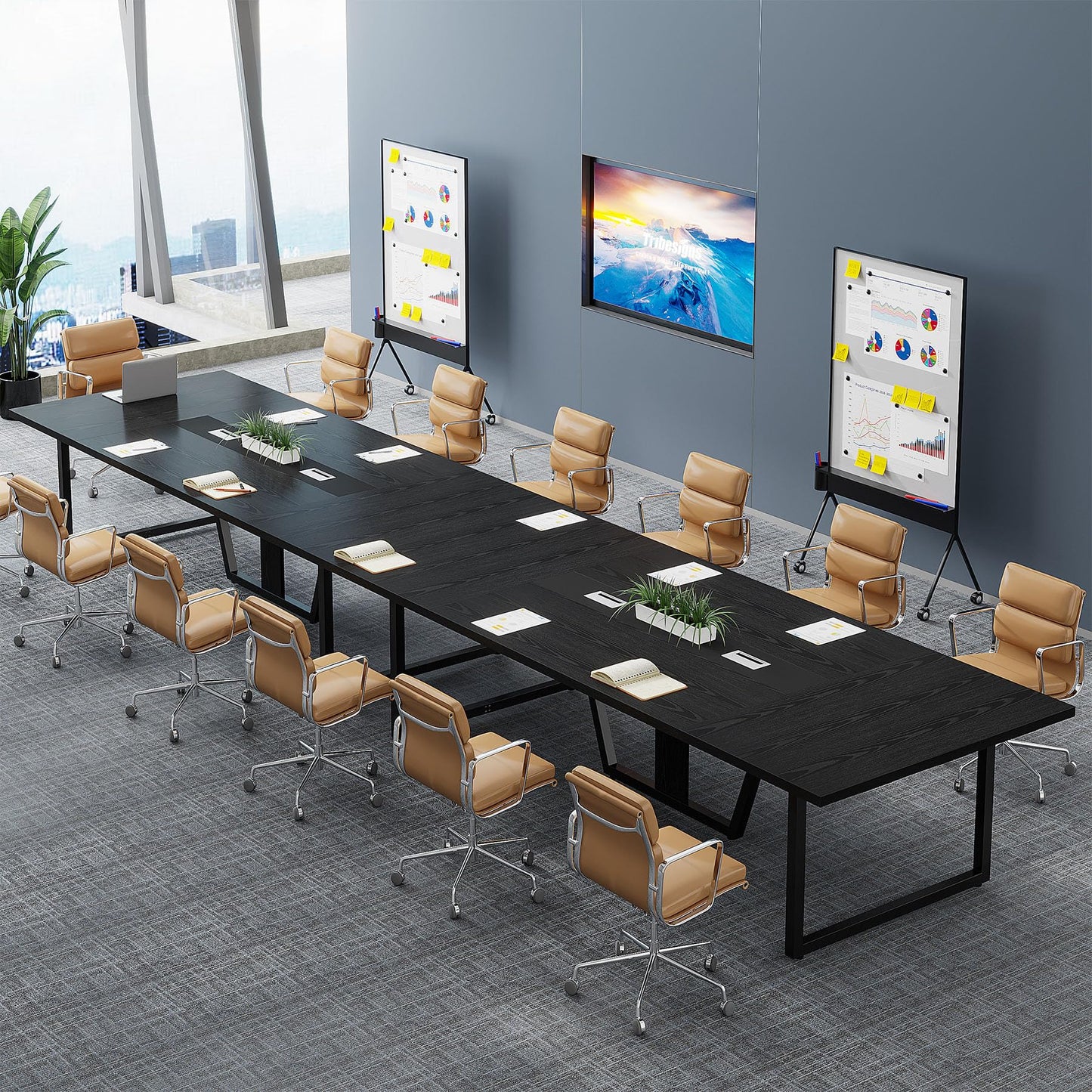 Tribesigns 8FT Conference Table, 94.49 L x 47.24 W x 29.53 H Inches Large Meeting Podcast Table for 10 People, Business Style Wooden Training Table with Strong Metal Frame for Office Conference