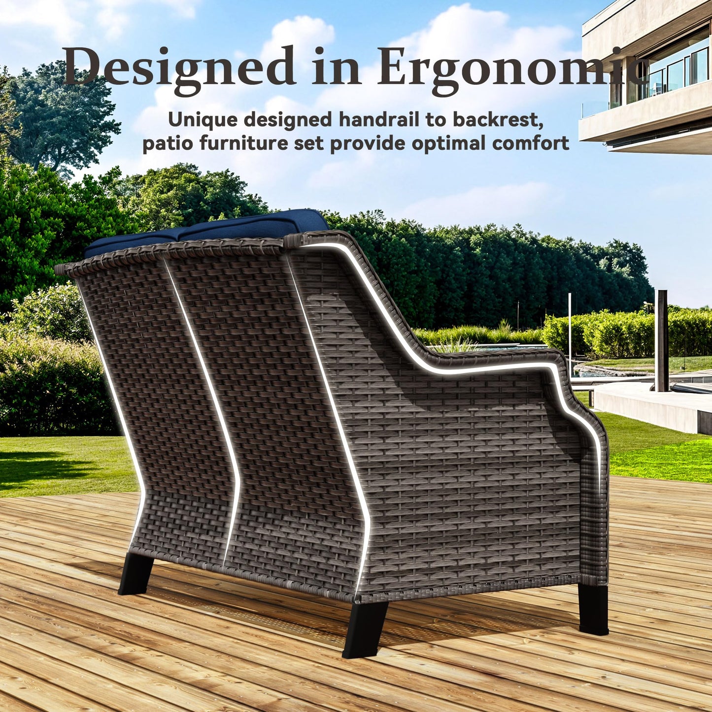 Outdoor Patio Loveseat, All-Weather 2-Seater Wicker Loveseat with Cushions, Outdoor Patio Love Seat Sofa for Garden, Balcony and Deck