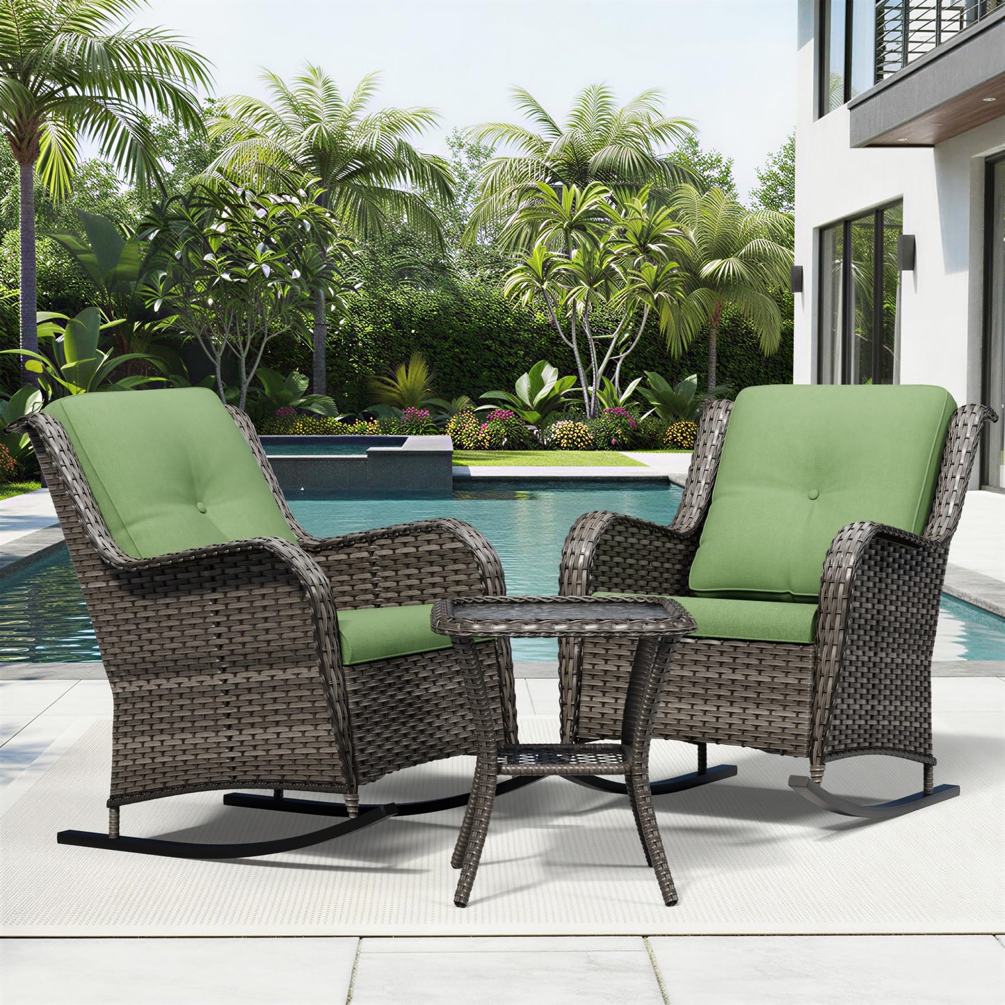 Joyside Patio Chairs Set of 2, Wicker Patio Furniture with High Back, Deep Seating, Wide Armrest, Thickened Cushions, Outdoor Rattan Furniture for Deck, Porch Use