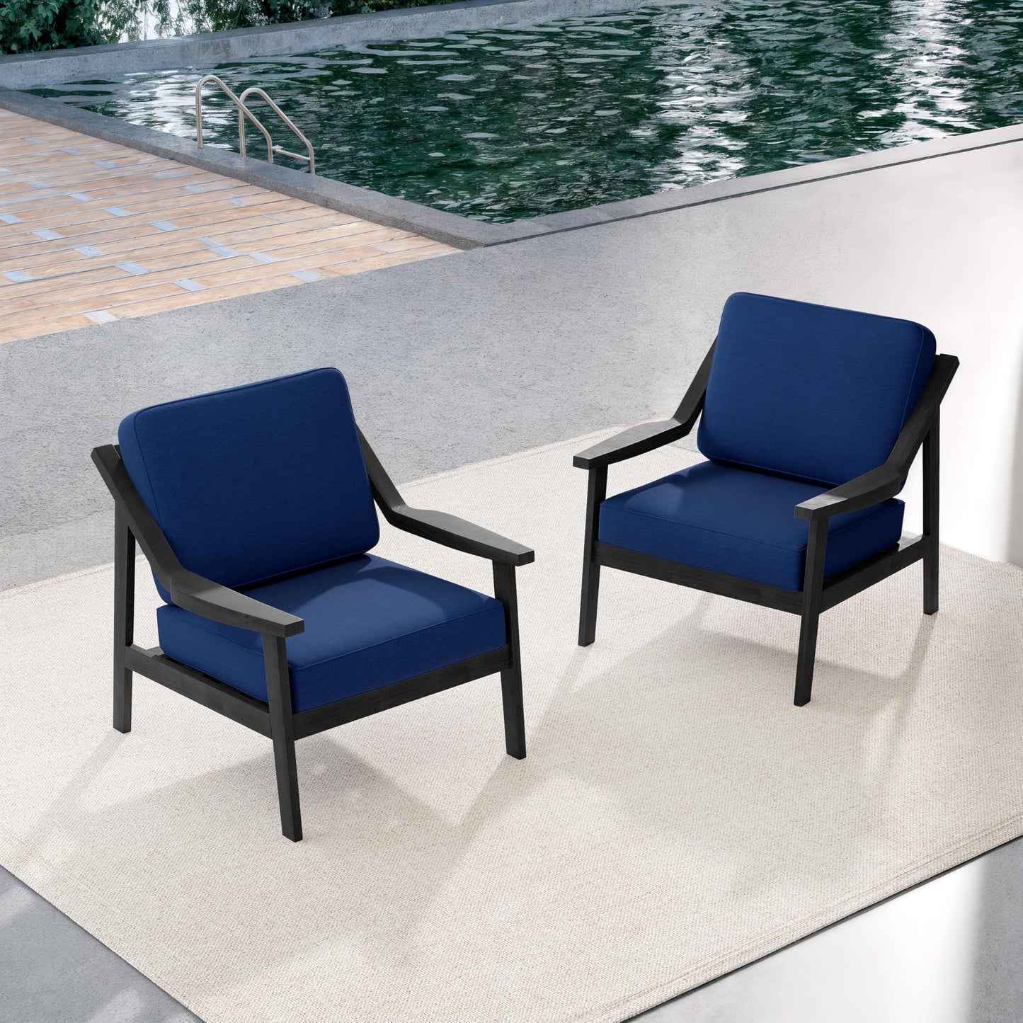 Outdoor Patio Furniture Set, 2 Piece Outdoor Patio Sofa Armchairs with Washable Thick Cushions, All-Weather Solid Wood Patio Bistro Set for Porch, Balcony, Natural Frame & Beige Cushion