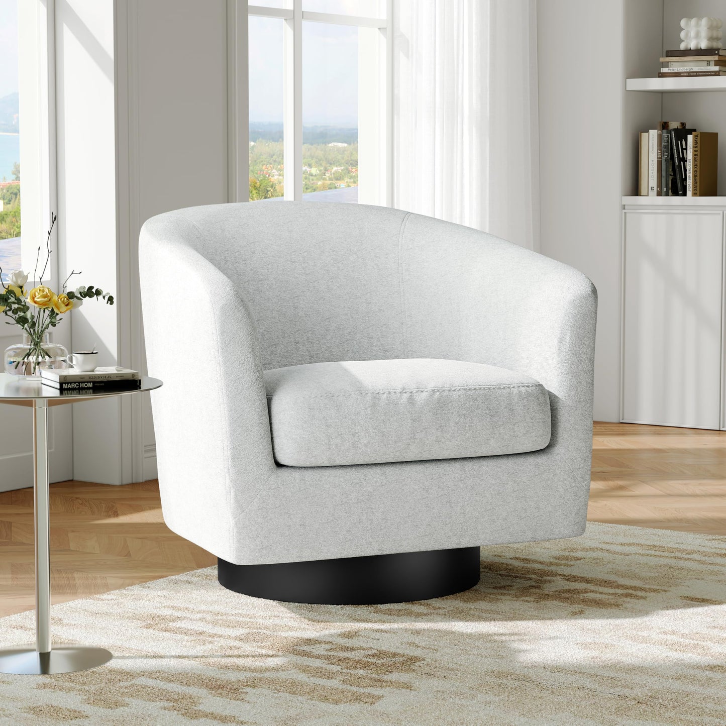 Swivel Barrel Accent Chairs Set of 2, Modern 360° Swivel Round Barrel Chair with Curve Back, Upholstered Velvet Fabric Armchair Single Sofa Club Chair for Living Room, Bedroom, Coffee