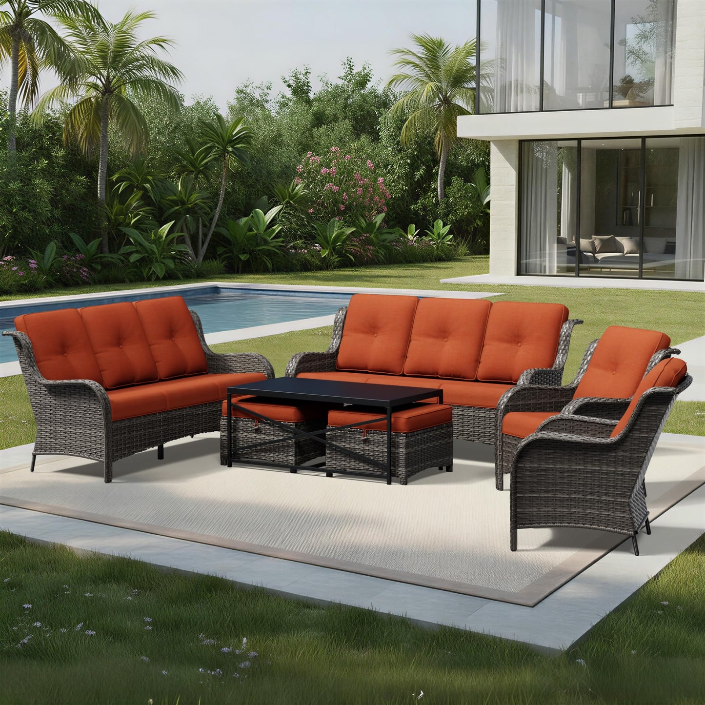 Joyside Patio Chairs Set of 2, Wicker Patio Furniture with High Back, Deep Seating, Wide Armrest, Thickened Cushions, Outdoor Rattan Furniture for Deck, Porch Use
