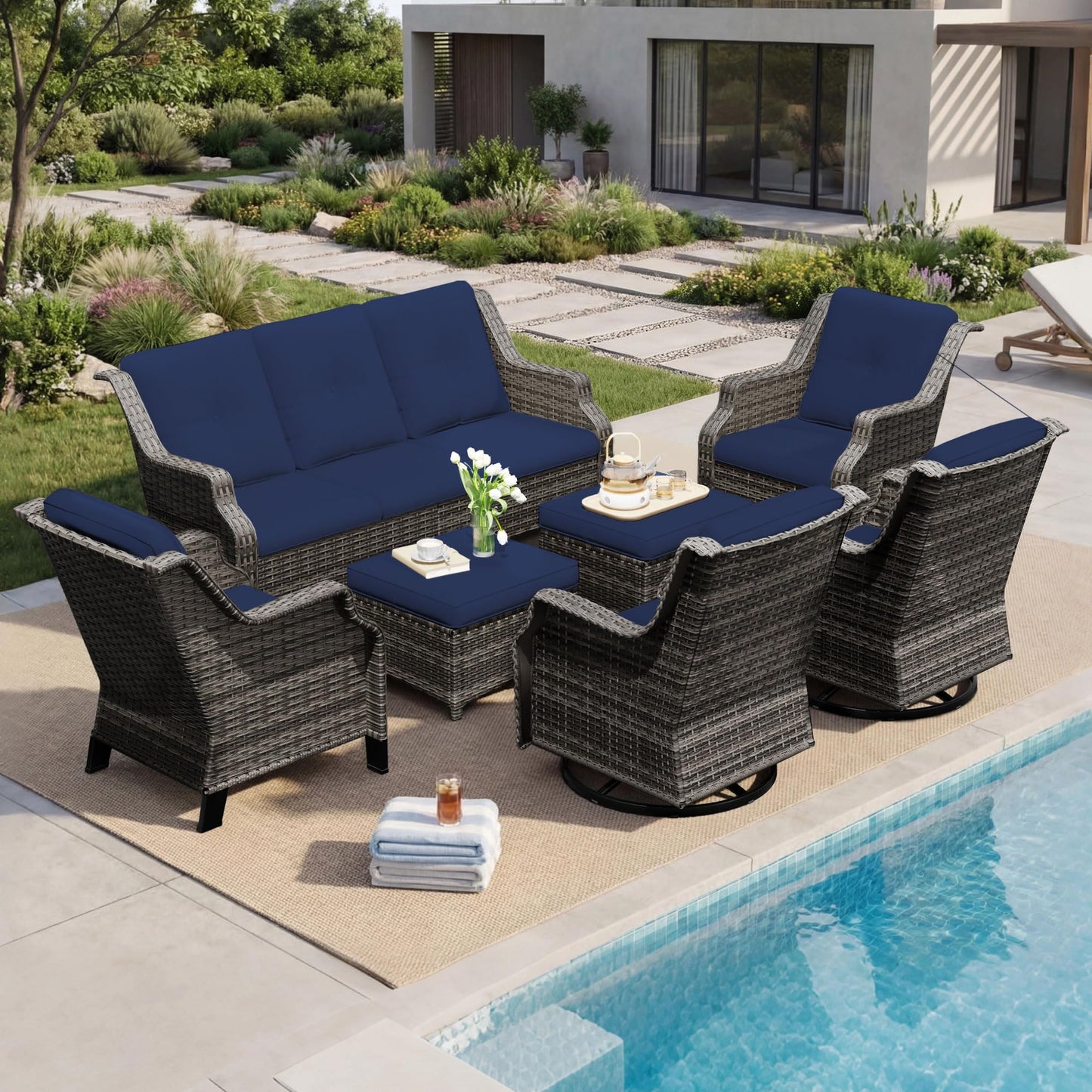 Outdoor Patio Loveseat, All-Weather 2-Seater Wicker Loveseat with Cushions, Outdoor Patio Love Seat Sofa for Garden, Balcony and Deck