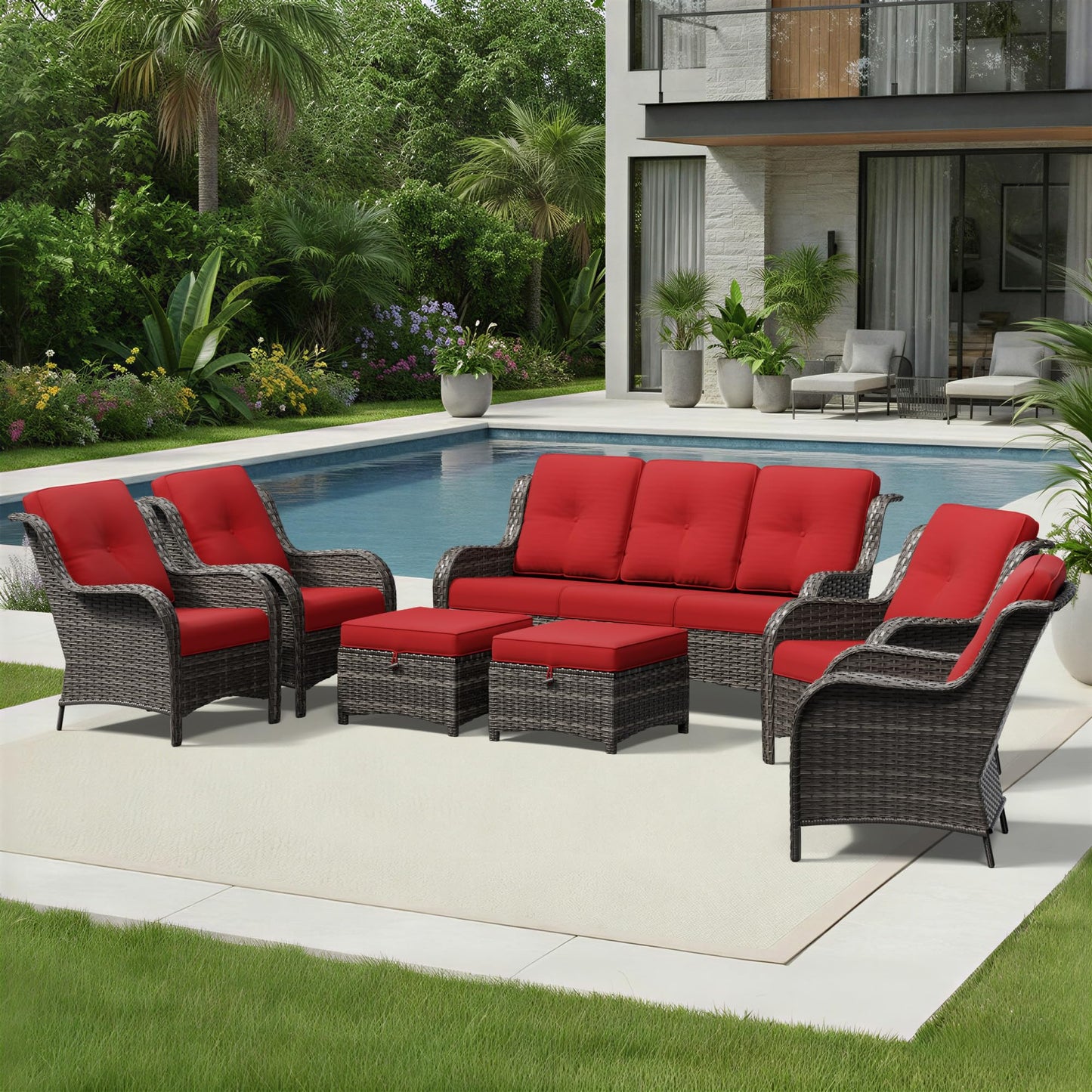 Joyside Patio Chairs Set of 2, Wicker Patio Furniture with High Back, Deep Seating, Wide Armrest, Thickened Cushions, Outdoor Rattan Furniture for Deck, Porch Use