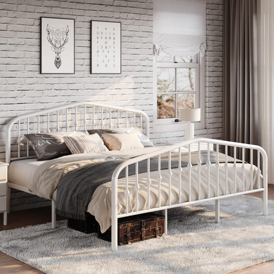 SHA CERLIN Queen Size Metal Platform Bed Frame with Victorian Style Wrought Iron-Art Headboard/Footboard, No Box Spring Required, Black