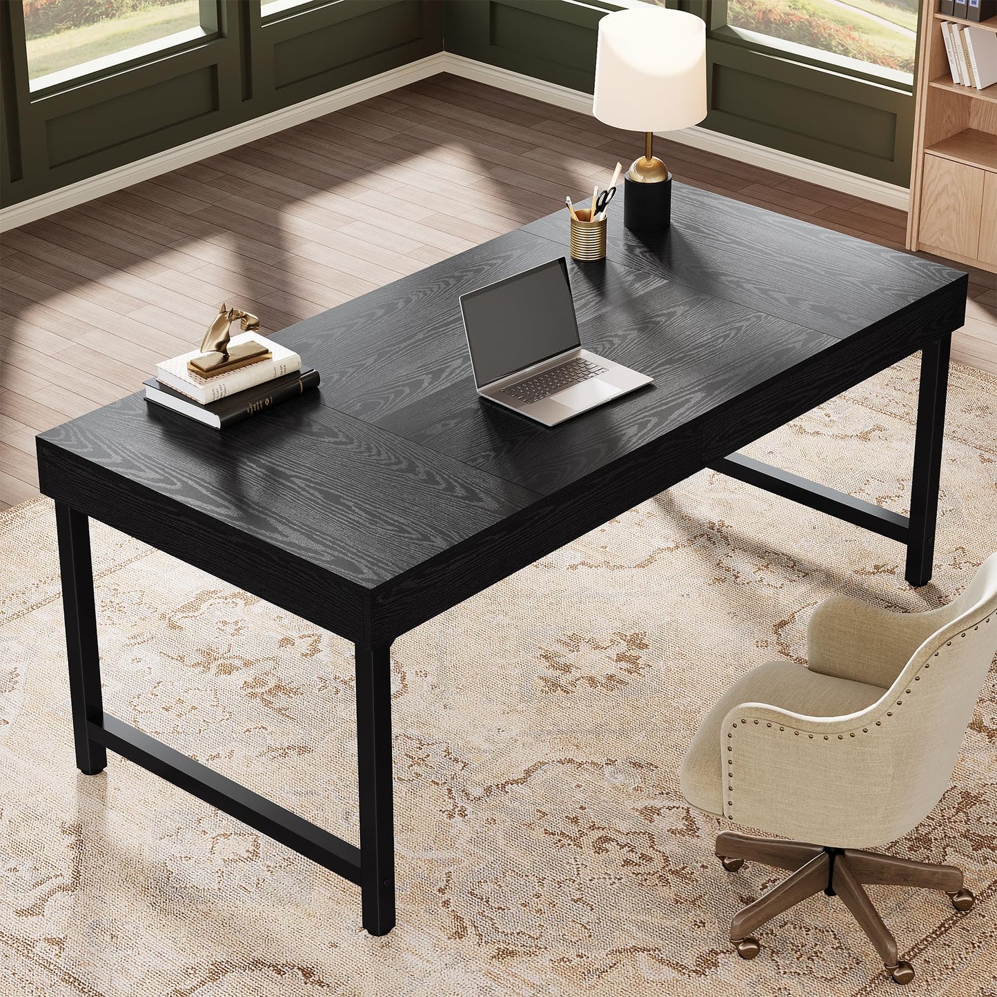 Tribesigns 55" Industrial Executive Desk for Home Office, Rustic Simple Computer Laptop Desk with Strong Metal Legs, Study Writing Table Business Workstation, Small Conference Table