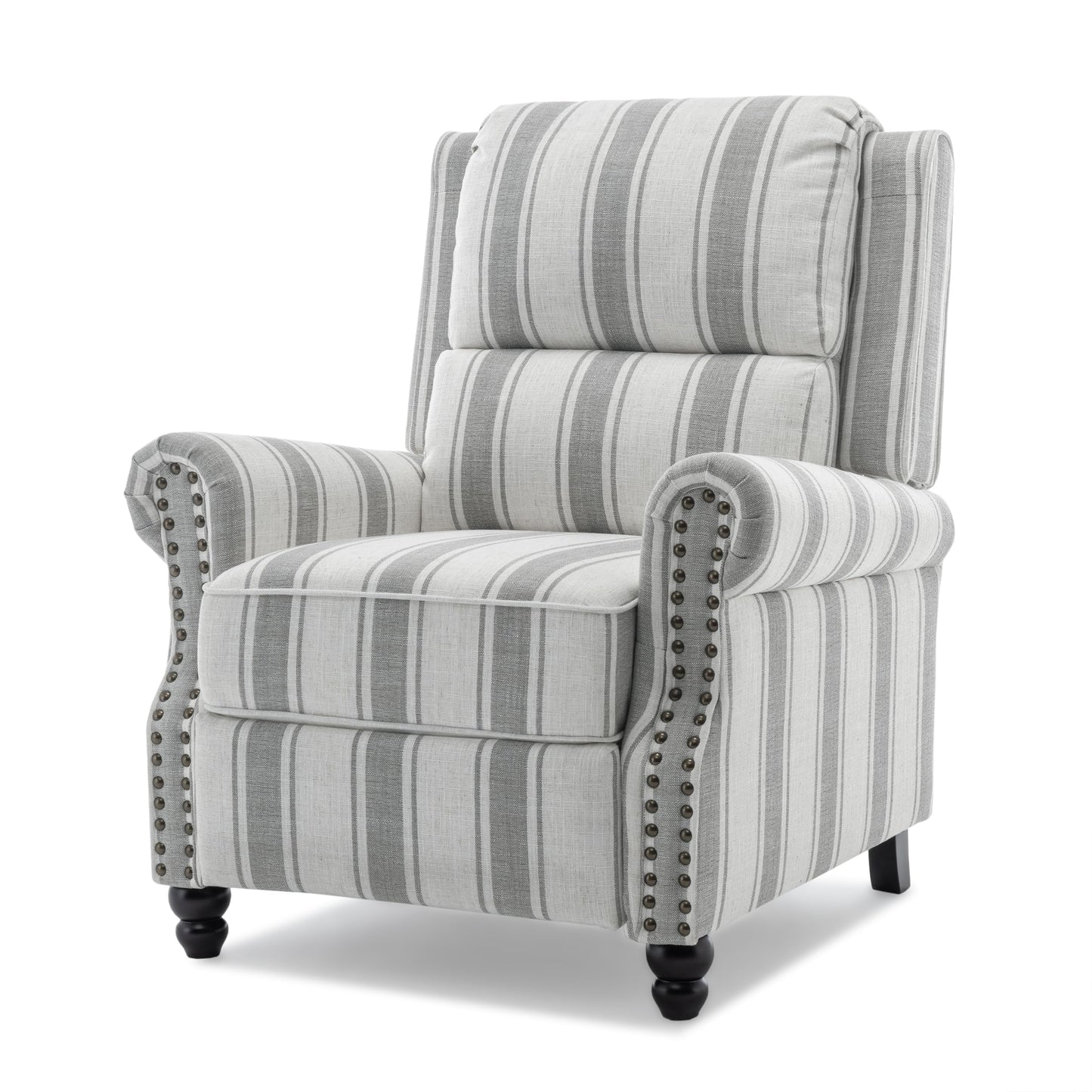 Pushback Recliner Chairs Set of 2, Comfy Fabric Wingback Recliner Chair, Upholstered Armchair Push Back Recliner with Wood Legs, Rivet Trim Accent Chair for Living Room, Bedroom, Blue Stripe