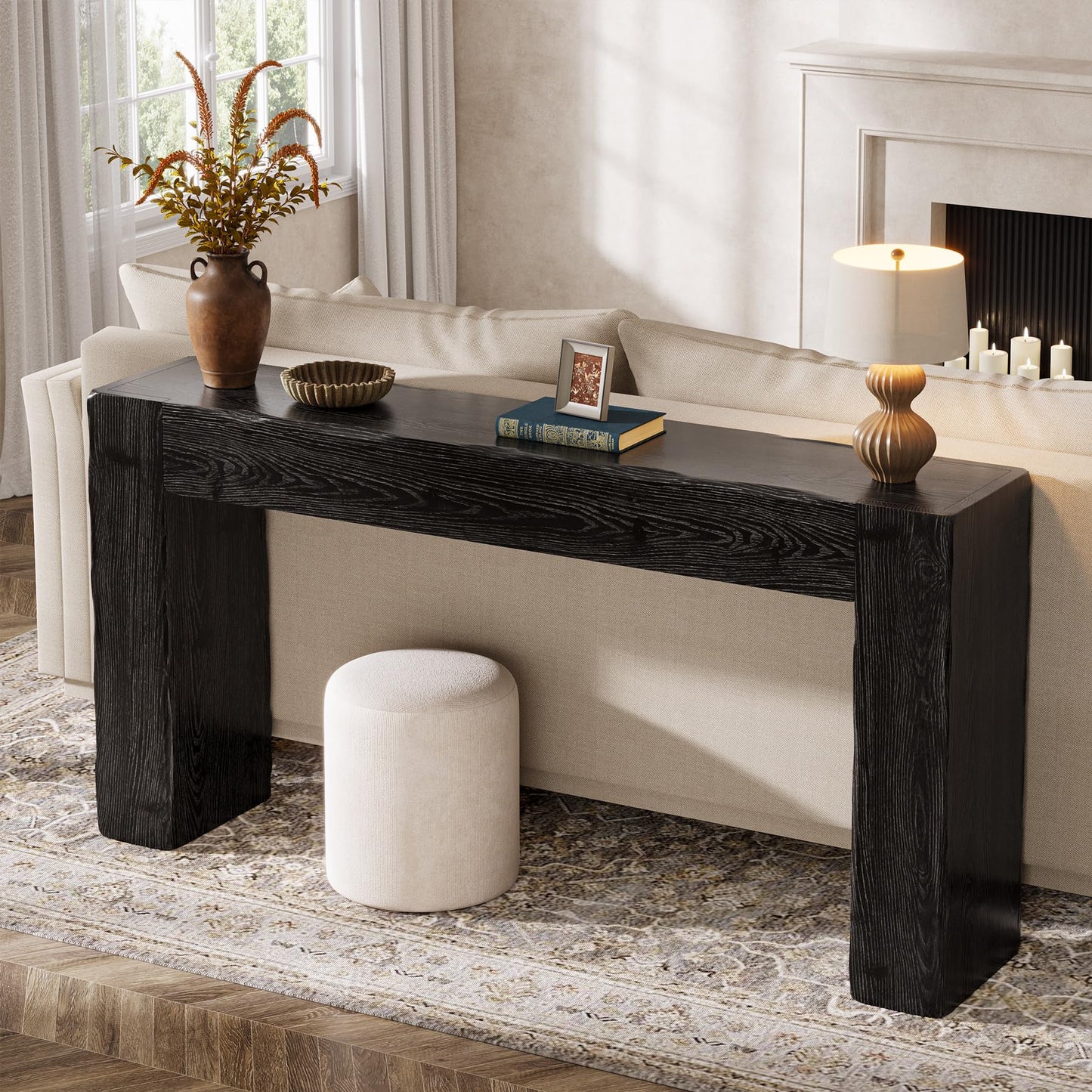 Solid Wood Console Table, 63-Inch Farmhouse Sofa Table Behind Couch for Entryway, Living Room, Foyer, Easy Assembly (Light Wood)