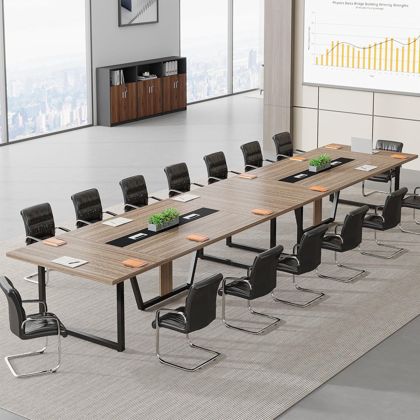 Tribesigns 8FT Conference Table, 94.49 L x 47.24 W x 29.53 H Inches Large Meeting Podcast Table for 10 People, Business Style Wooden Training Table with Strong Metal Frame for Office Conference