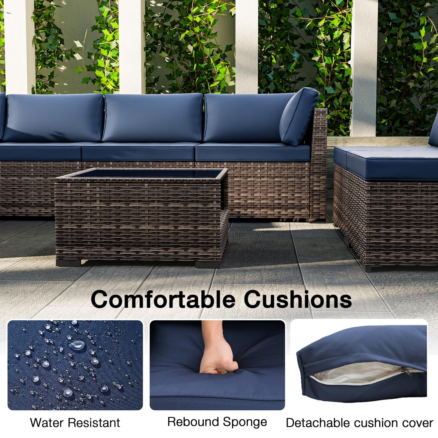 Joyside 5-Piece Patio Furniture Set, Rattan Outdoor Sectional Wicker Patio Conversation Set with Cushions and Coffee Table