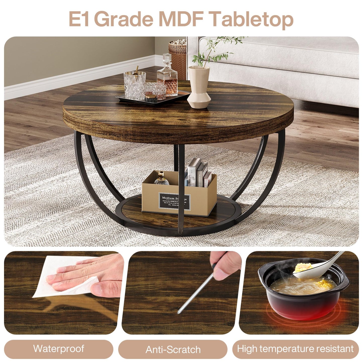 Tribesigns Round Coffee Table, 31.7" Wooden 2-Tier Circle Coffee Table with Storage Shelves, Modern Accent Cocktail Table Center Table for Living Room, Grey