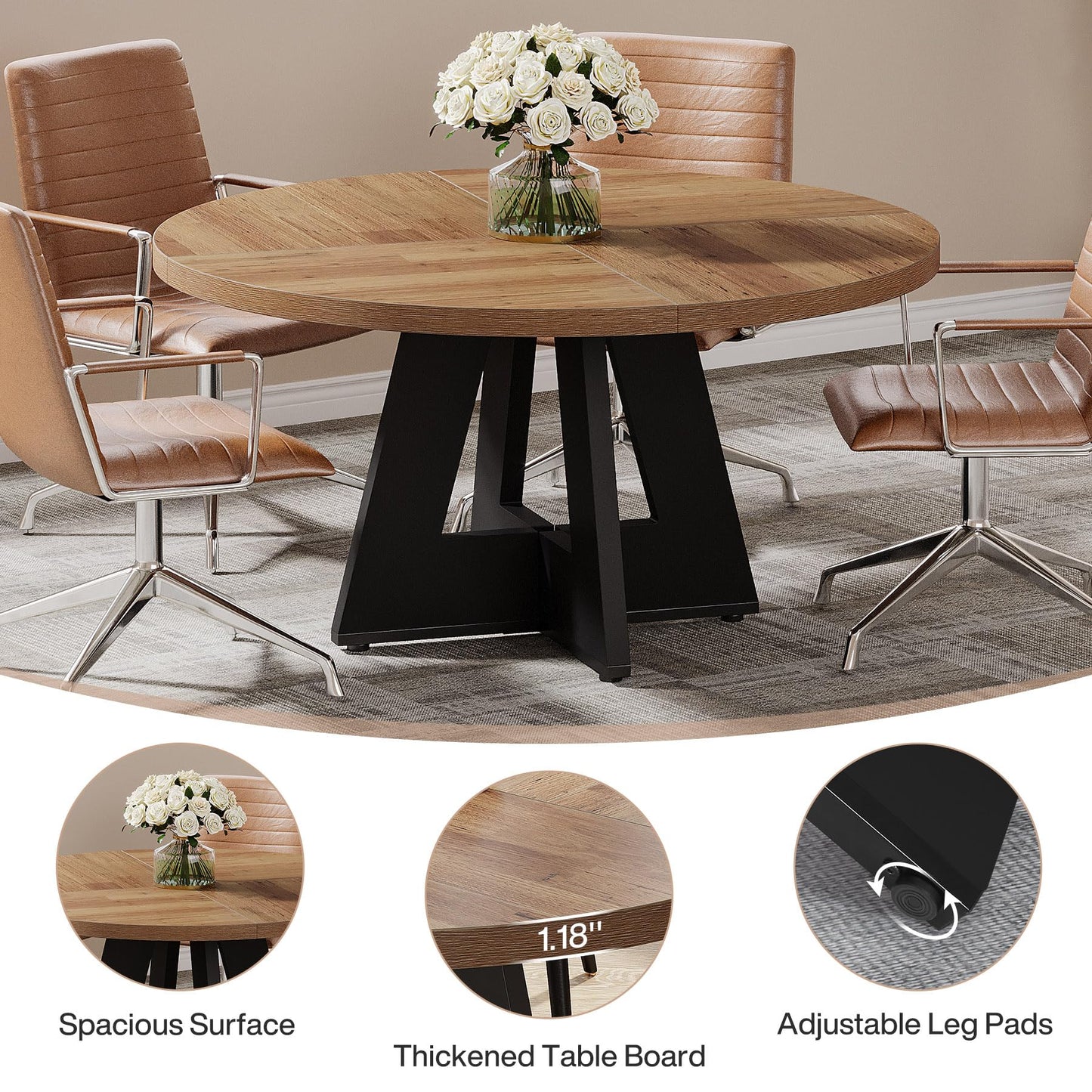 Tribesigns 47-Inch Round Conference Table for 4-6 People, Wooden Meeting Room Table with Thicken Tabletop and Wood Base (Grey)