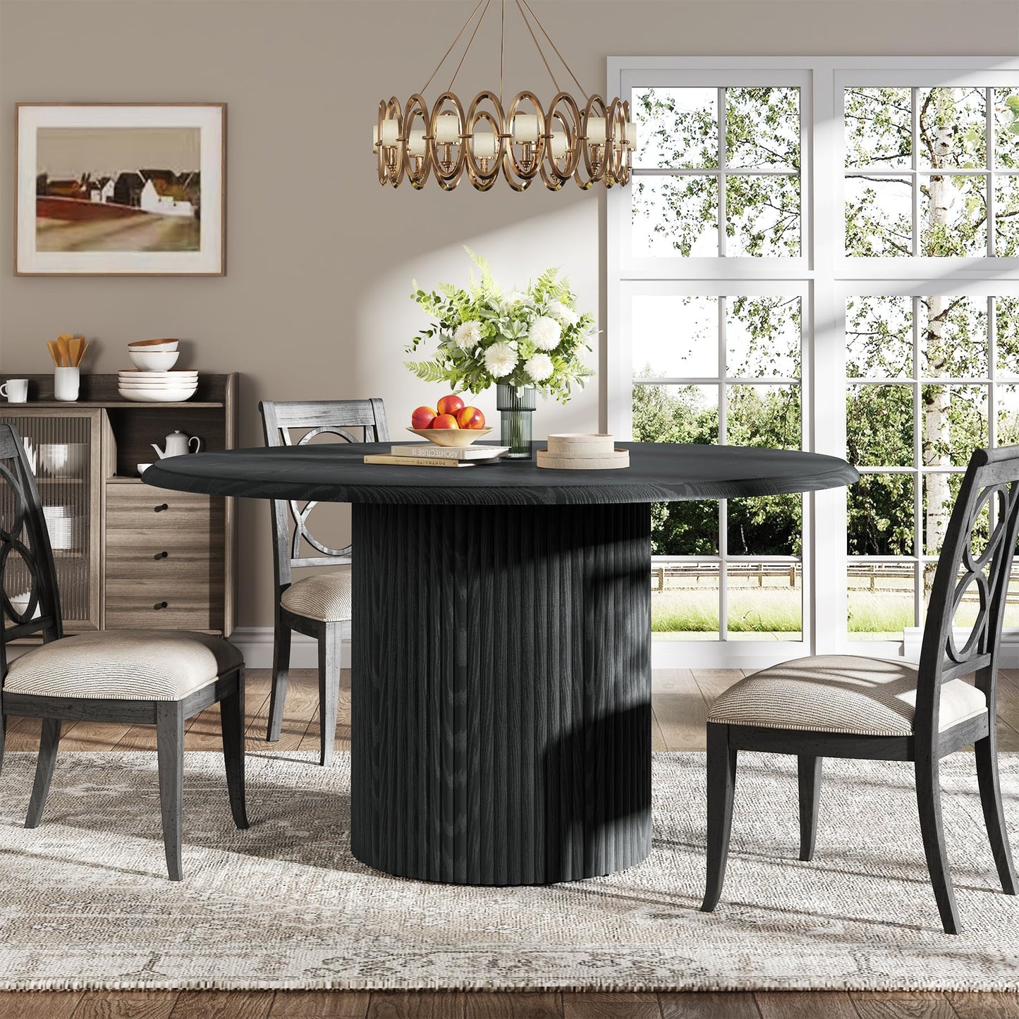 Tribesigns 47" Round Dining Table for 4, Farmhouse Kitchen Table with Metal Base, Modern Small Dinner Table for Dining Room,Kitchen (Chairs Not Included)