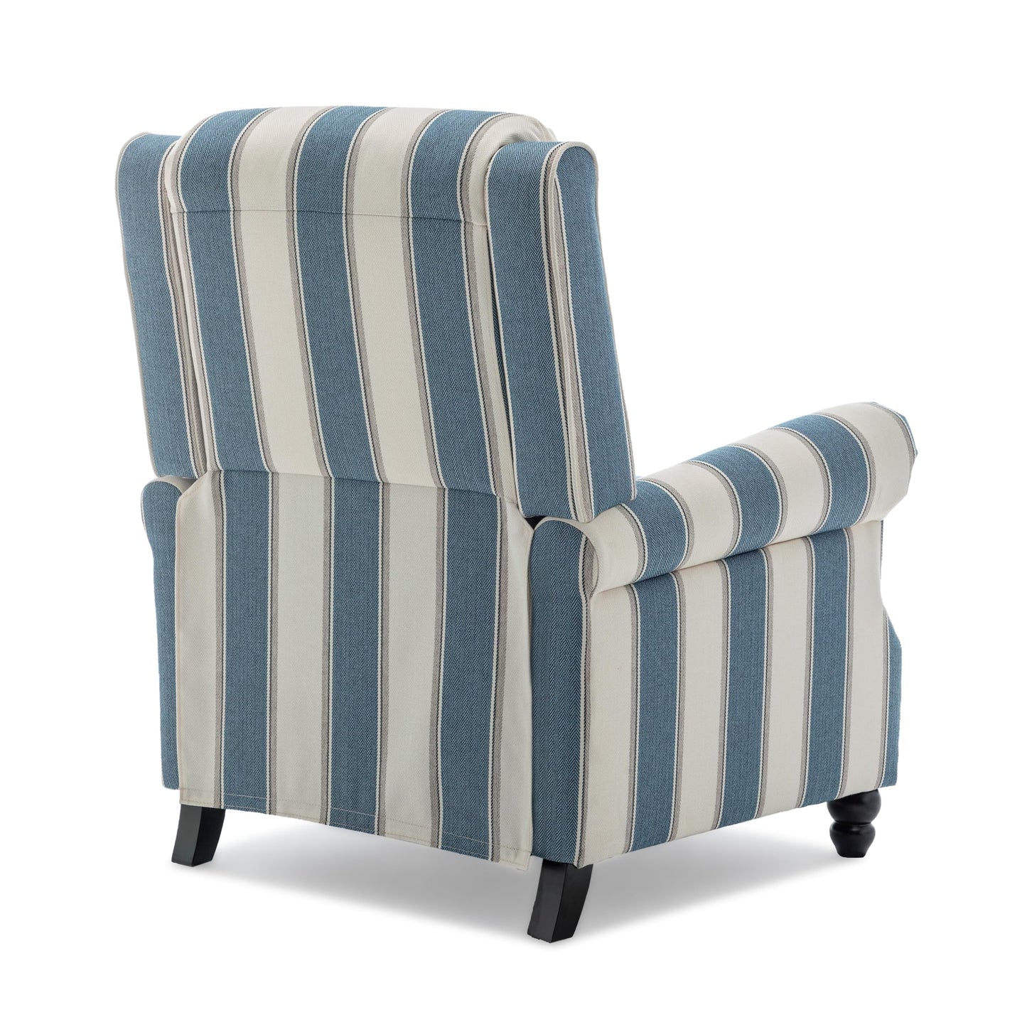 Pushback Recliner Chairs Set of 2, Comfy Fabric Wingback Recliner Chair, Upholstered Armchair Push Back Recliner with Wood Legs, Rivet Trim Accent Chair for Living Room, Bedroom, Blue Stripe