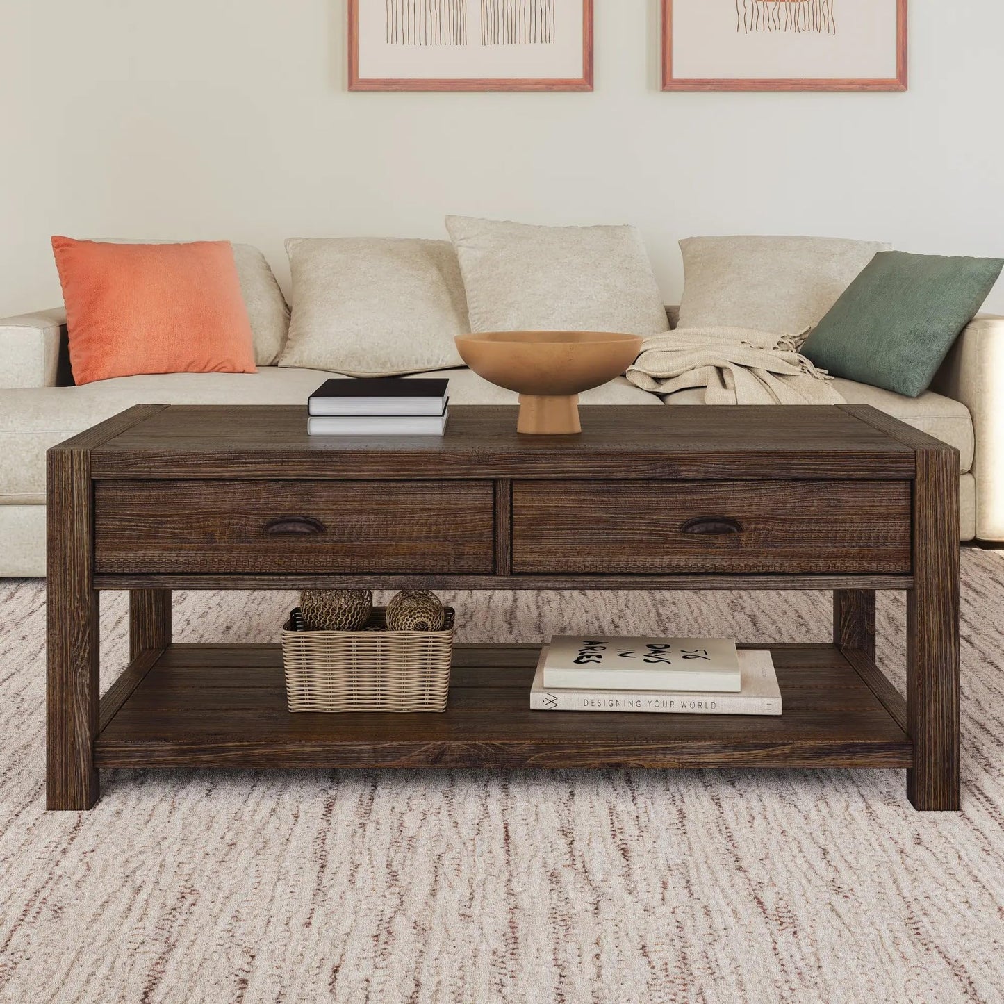 Grain Wood Furniture Montauk Coffee Table, Solid Wood with a Driftwood Finish