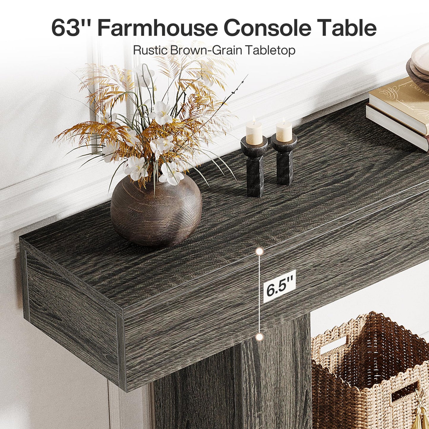 Tribesigns 63" Console Table, Farmhouse 2-Tier Entryway Table with U-Shaped Base, Narrow Long Wood Sofa Table Behind Couch Table for Living Room, Hallway, Foyer, Vintage Brown & Gray | Farmhouse