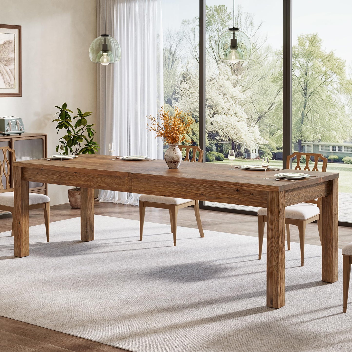 78.7" Large Dining Table for 6 8 10, Solid Wood Rustic Kitchen Table, Modern Farmhouse Rectangular Dining Desk for Kitchen, Living Room, Wood Brown